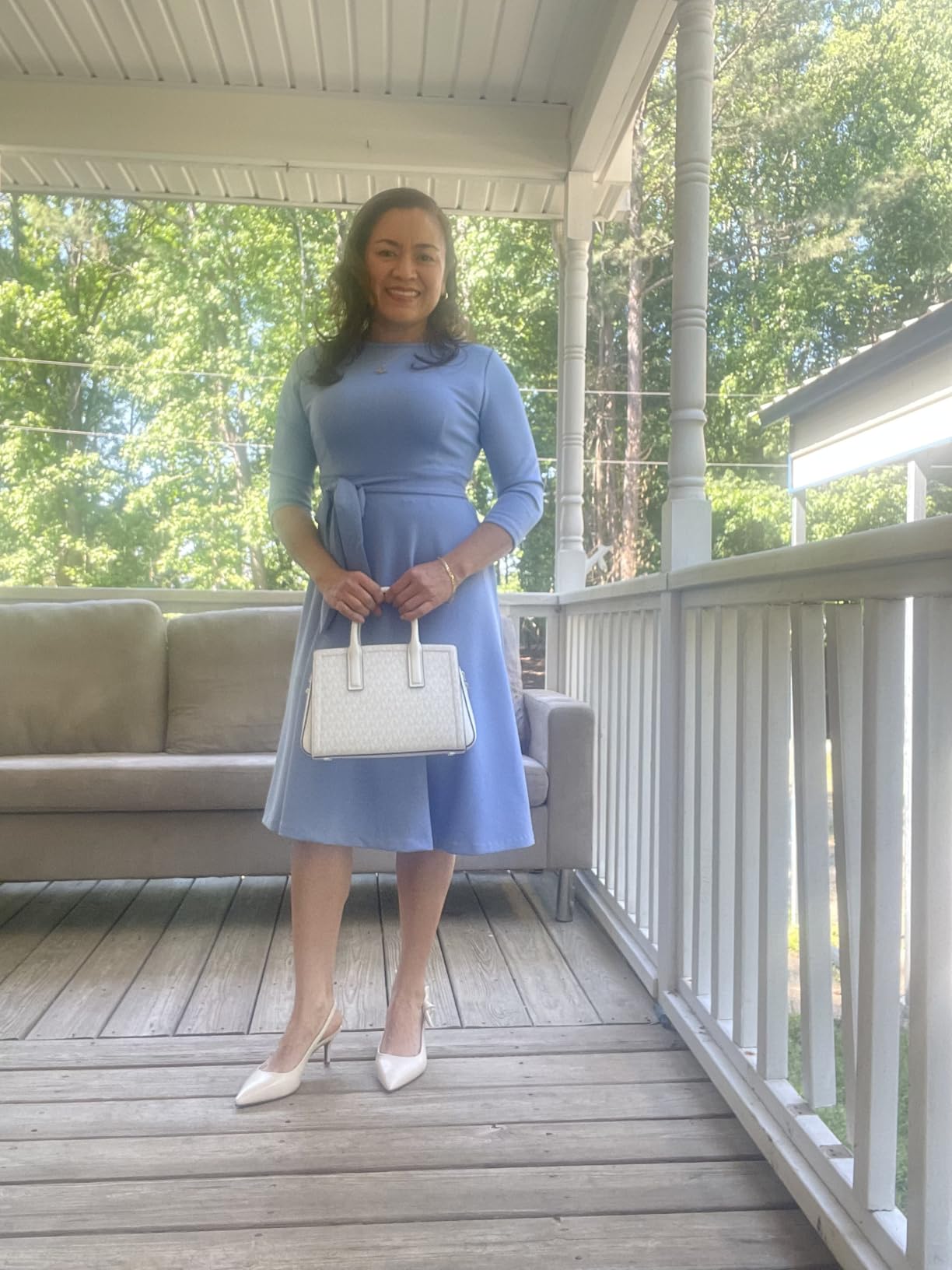 RUMIA Womens Cocktail Dresses 3/4 Sleeve Dress with Belt (XS-3XL) | Wrinkle-resistant & Tummy-flattering Vintage Fit. Ideal for Wedding Guest, Church, Work, Funerals & Holiday events. customer photo 1