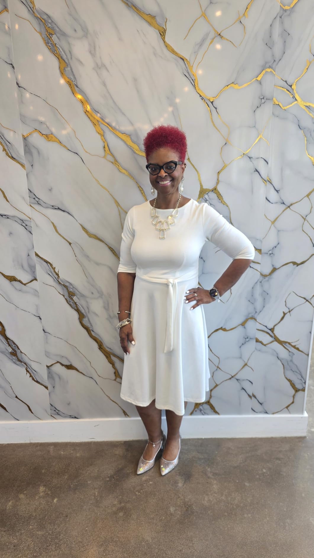 RUMIA Womens Cocktail Dresses 3/4 Sleeve Dress with Belt (XS-3XL) | Wrinkle-resistant & Tummy-flattering Vintage Fit. Ideal for Wedding Guest, Church, Work, Funerals & Holiday events. customer photo 2