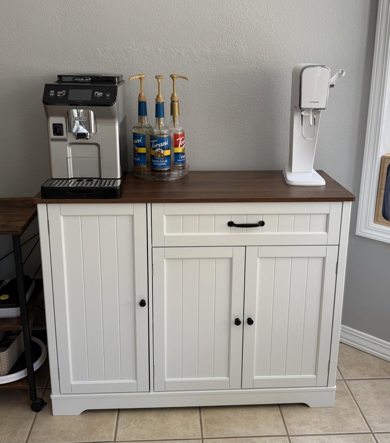 Gizoon Kitchen Coffee Bar Cabinet with Storage, White and Rustic | Kitchen Sideboard Buffet Cabinet with Drawers, Short Pantry with Door and Shelves for Bathroom and Living Room customer photo 2