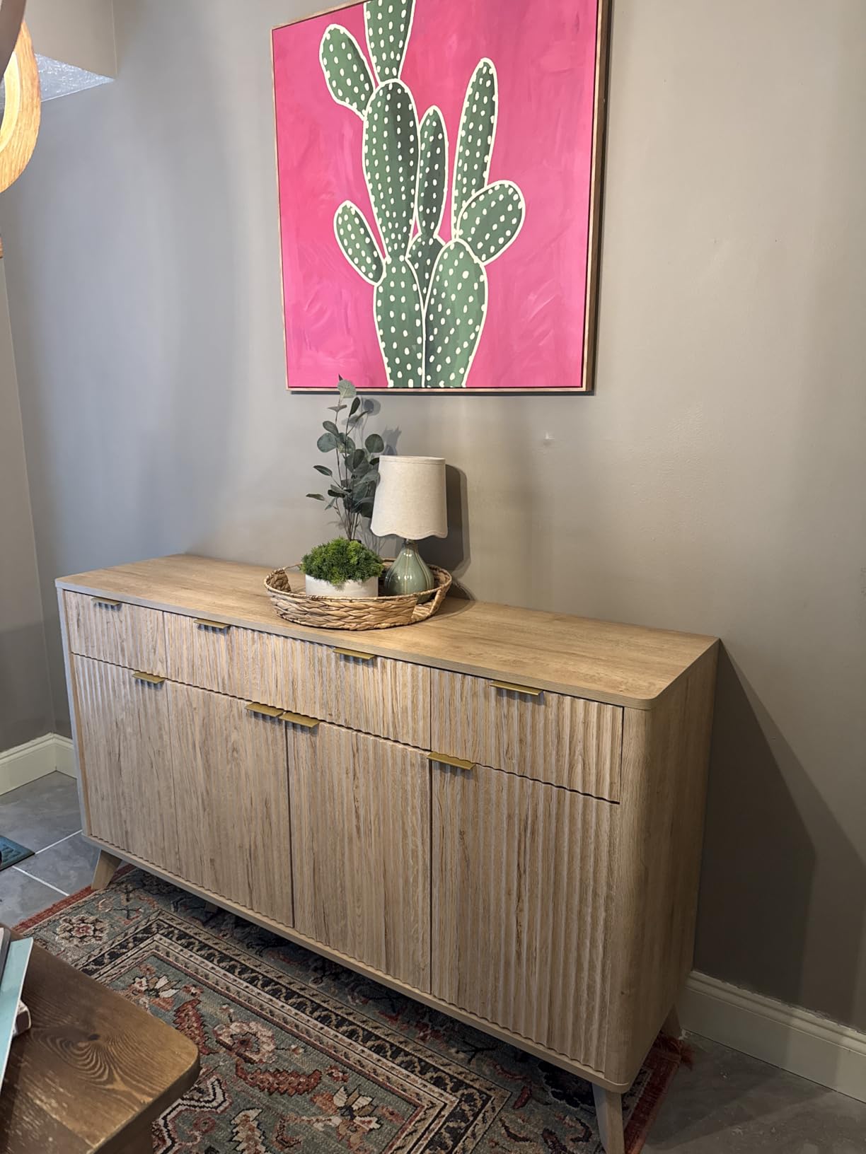 T4TREAM 60 Inch Fluted Buffet Sideboard Cabinet, Dark Walnut | Modern Coffee Bar Storage Cabinet with 3 Drawers and 4 Doors customer photo 2