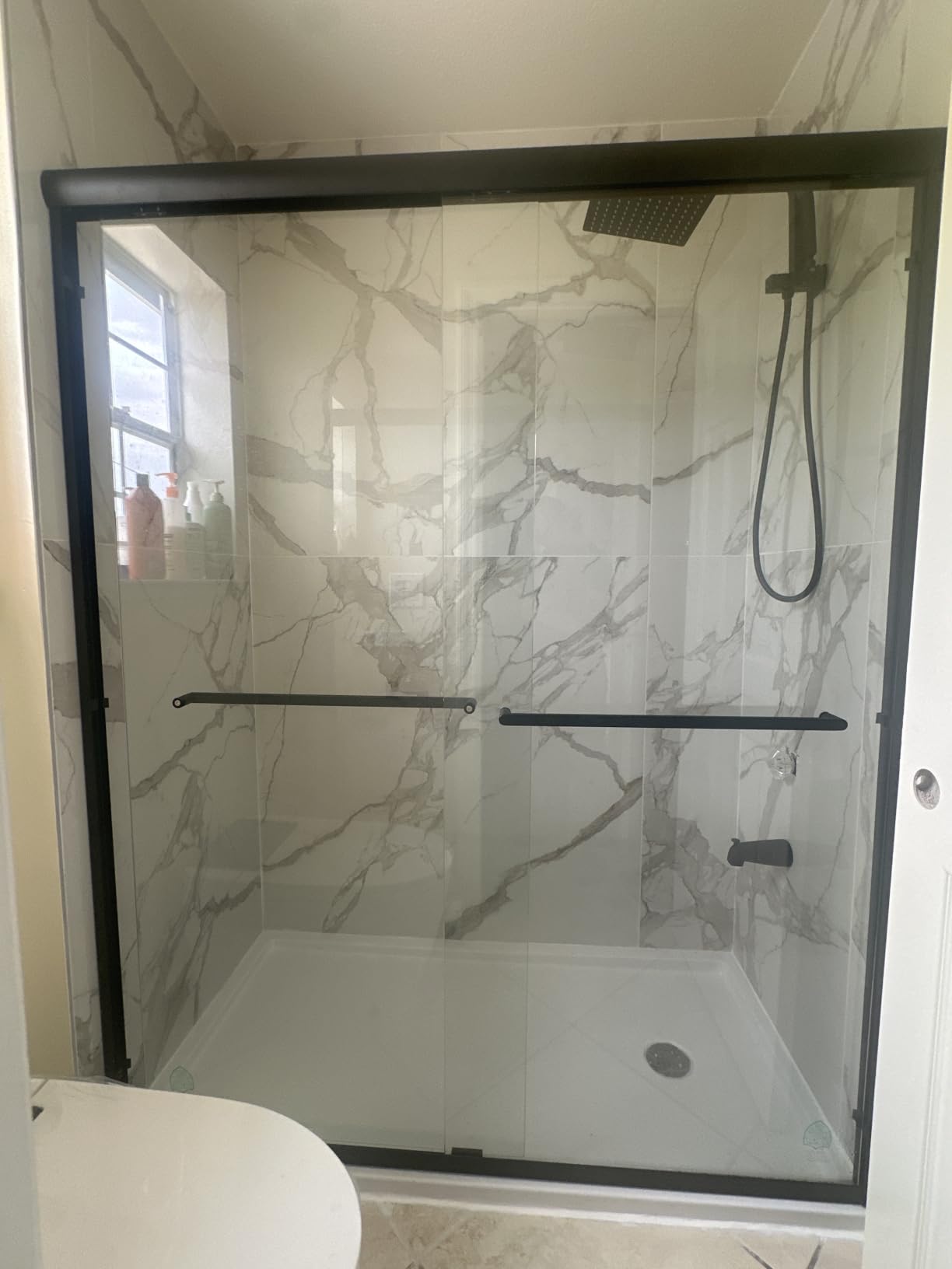 Double Sliding Glass Shower Door, 56-60 in W x 72 in H, Chrome Aluminum Frame, 1/4 in(6mm) High-Strength Tempered Glass Shower Door, for Walk-in Showers customer photo 1