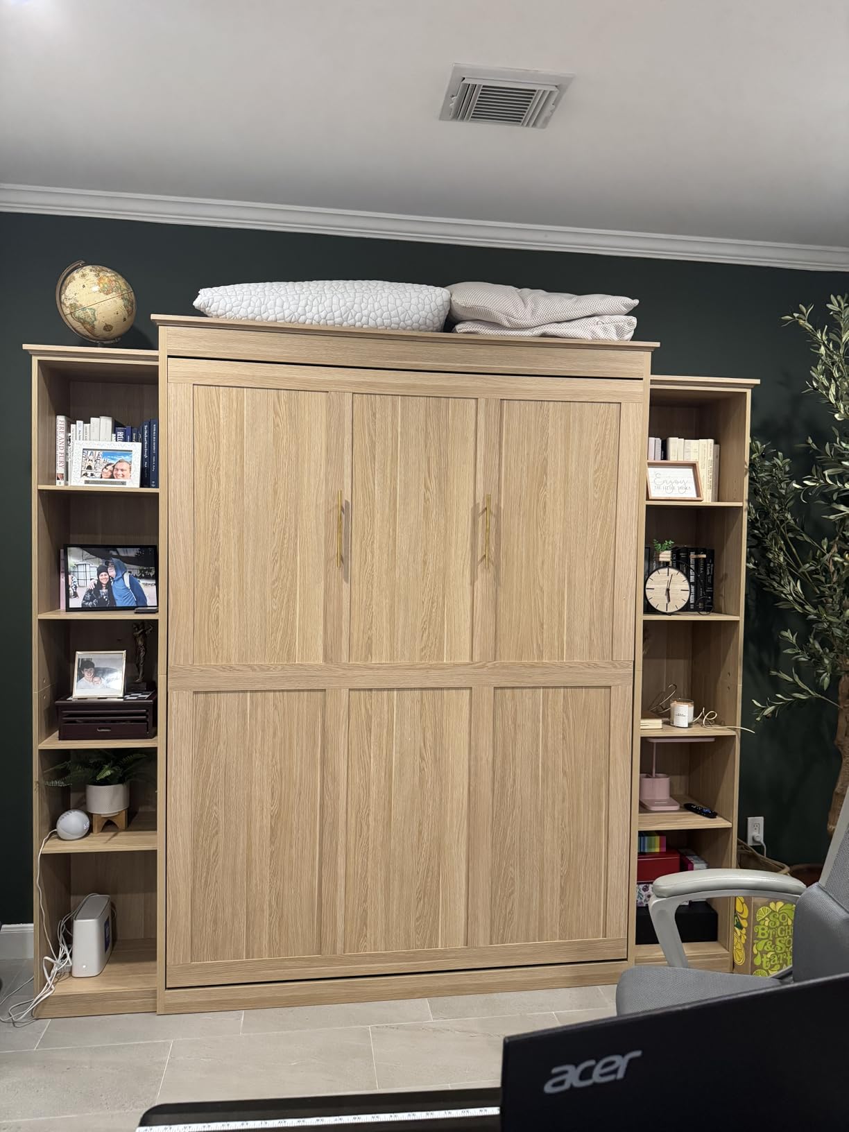 Rophefx Queen Murphy Bed Cabinet with 5-Tier Shelves, Wood Wall Bed, Grey customer photo 2
