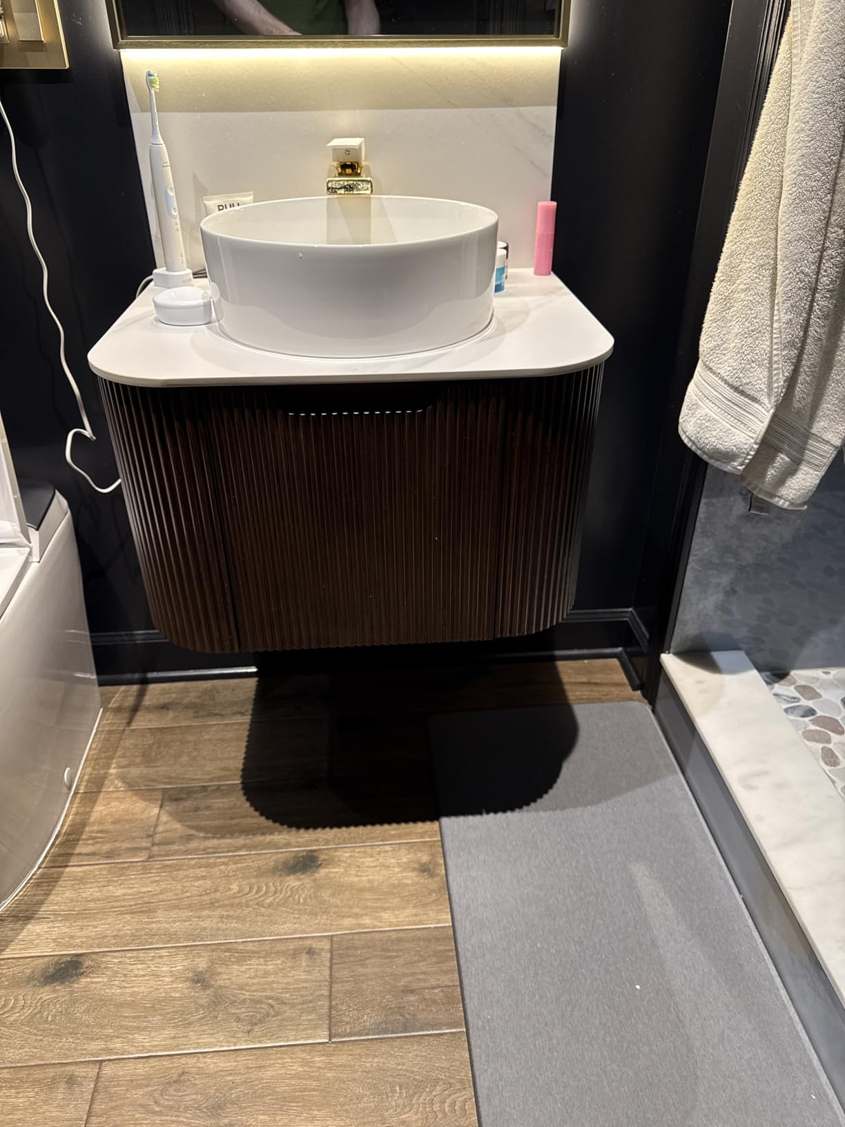 60 inch Plywood Bathroom Vanity with Double Sink, Nature Wood | Floating Bathroom Vanities with Ultra-Thin Marble Basin and Top, 2 Large Soft-Closing Storage Drawers, Pre-Assembled Cabinet customer photo 1