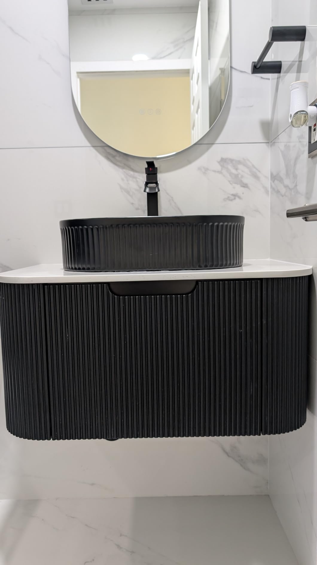 60 inch Plywood Bathroom Vanity with Double Sink, Nature Wood | Floating Bathroom Vanities with Ultra-Thin Marble Basin and Top, 2 Large Soft-Closing Storage Drawers, Pre-Assembled Cabinet customer photo 2