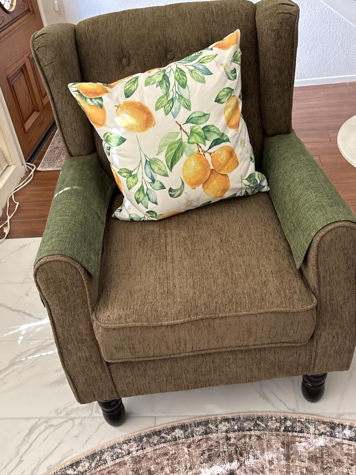 High Back Floral Accent Chair - Retro Wingback Upholstered Armchair with Nailhead Trim, Solid Wood Legs, Fabric Living Room Bedroom Reading Chair (Light Gray) customer photo 2
