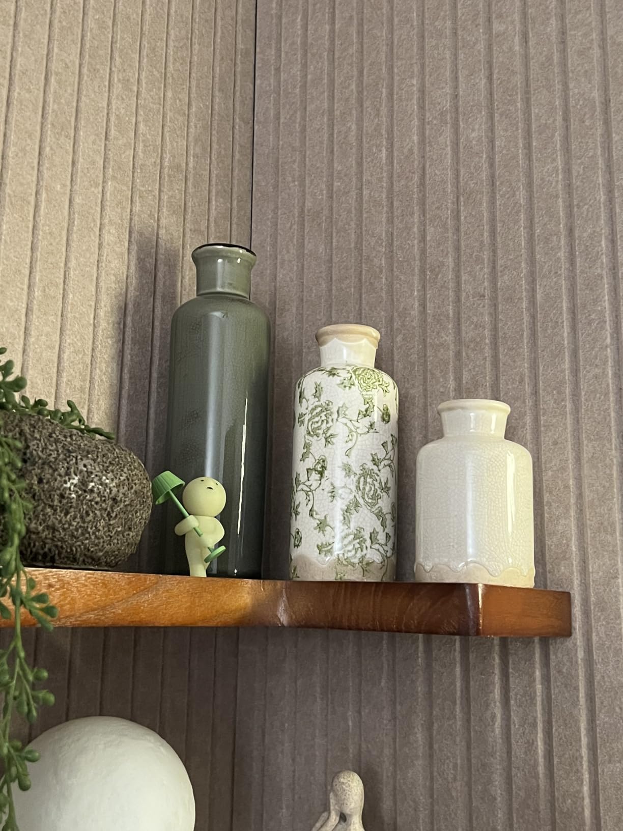 Vintage Vase Set of 3, Ceramic Vintage Flower Vases, Chinoiserie Decorative Home Decor Retro Floral Vase Rustic Farmhouse Decor for Table Bookshelf Mantel Kitchen Living Room Office - Green and Beige customer photo 2