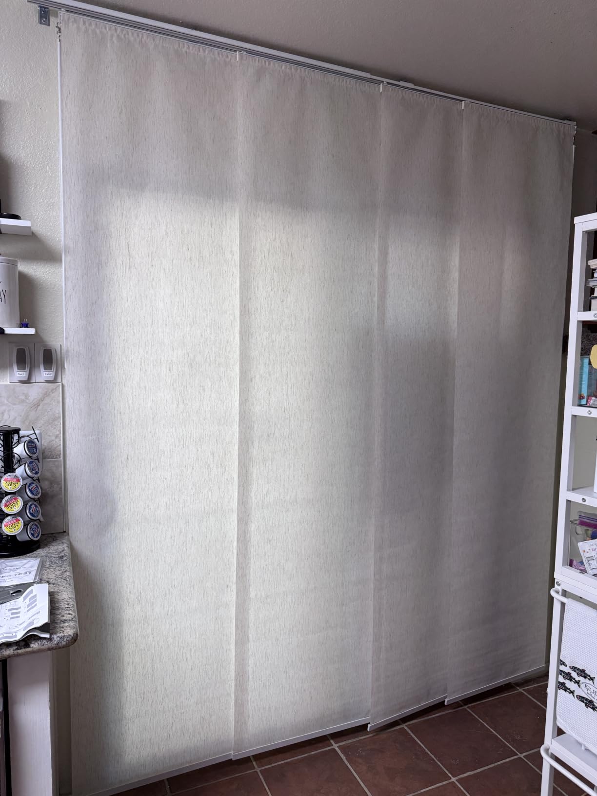 UNISHADES Panel Track Blinds for Sliding Doors, Light Filtering Linen | Extendable Track from 45 3/4