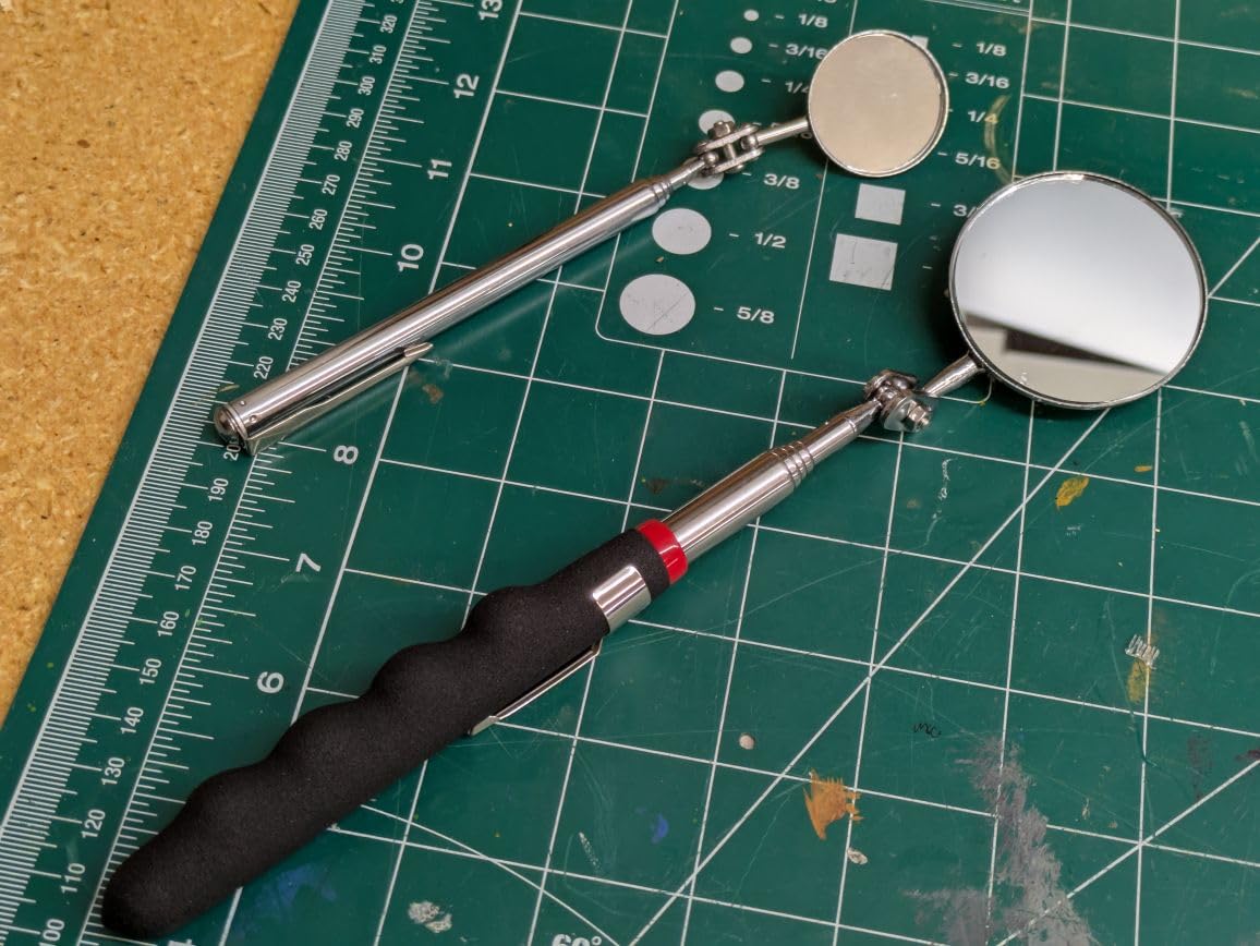 Telescoping Inspection Mirror with Rotating Head, Extendable Mechanic Mirror with Long Handle and Clip-On Design for Mechanics, Dentists, Auto, Boat (2.05in Round & 1.18in Round) customer photo 1