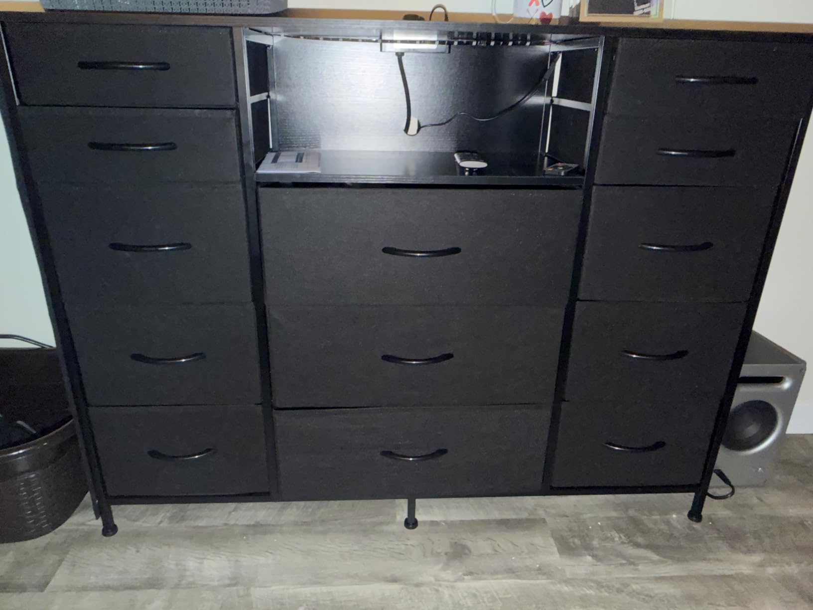 HCHQHS Dresser for Bedroom with 13 Drawers, 47 Inch Fabric Dresser | Outlets & Remote Control, Side Pockets & Hooks, Versatile as Closet Organizer or TV Stand Wood Top (Black) customer photo 1