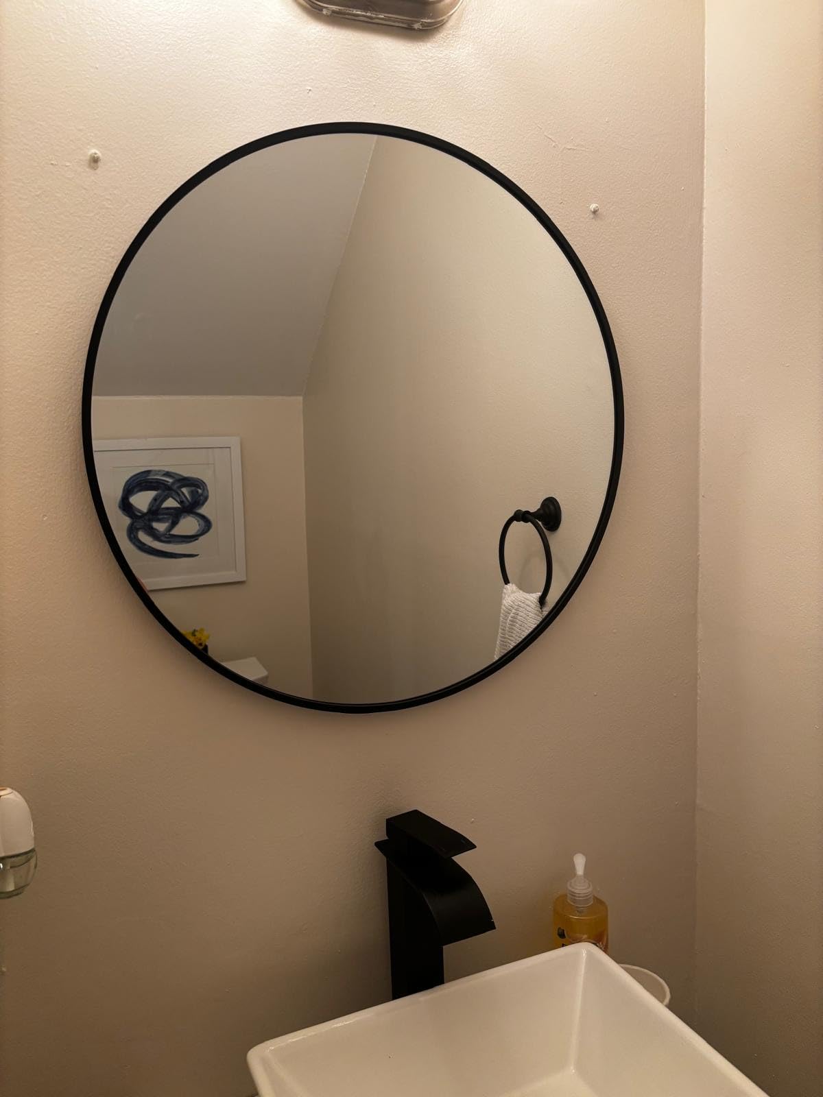 Round Mirror 30 inch, Circle Black Mirror, Matte Black Metal Frame | Large Circular Wall Mounted Mirrors for Bathroom, Bedroom, Entryway, Living Room, Hallway, Over Sink, Vanity, Wall Decor, Rustic customer photo 2