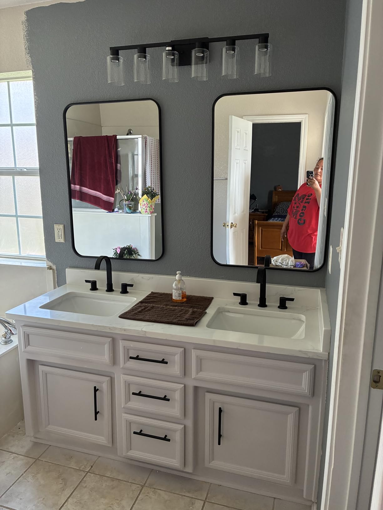 2-Pack 24x36 Inch Matte Black Rounded Rectangle Vanity Mirrors | Double Vanity or Two Bathrooms, Pair or Separate Use, Iron Frame, Layered Shadow Box Look, Two-Way Mount customer photo 2