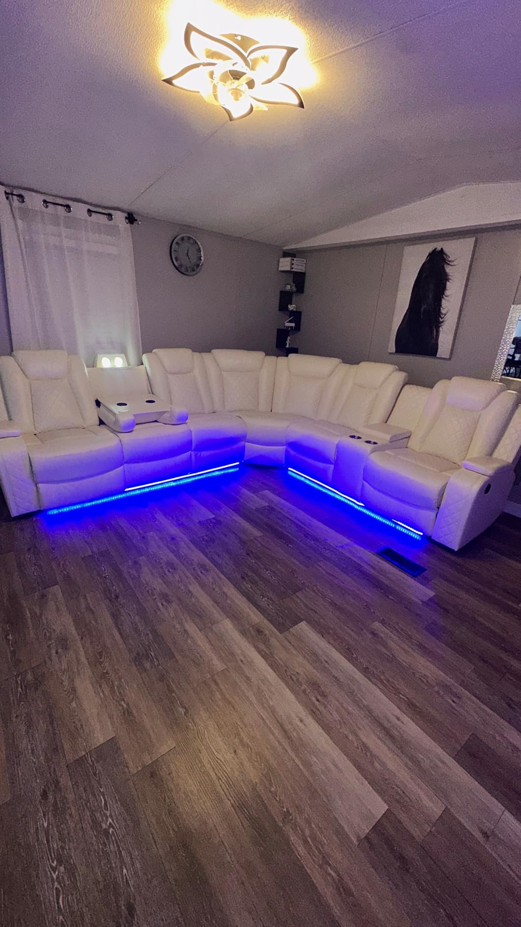 Living Room Furniture Sets, Power Reclining Sofa Set, Black Leather 2 Recliner Sectional with LED Light, Modern Power Recliner Sofa Sets with Cup Holder/Storage Console for Living Room customer photo 2