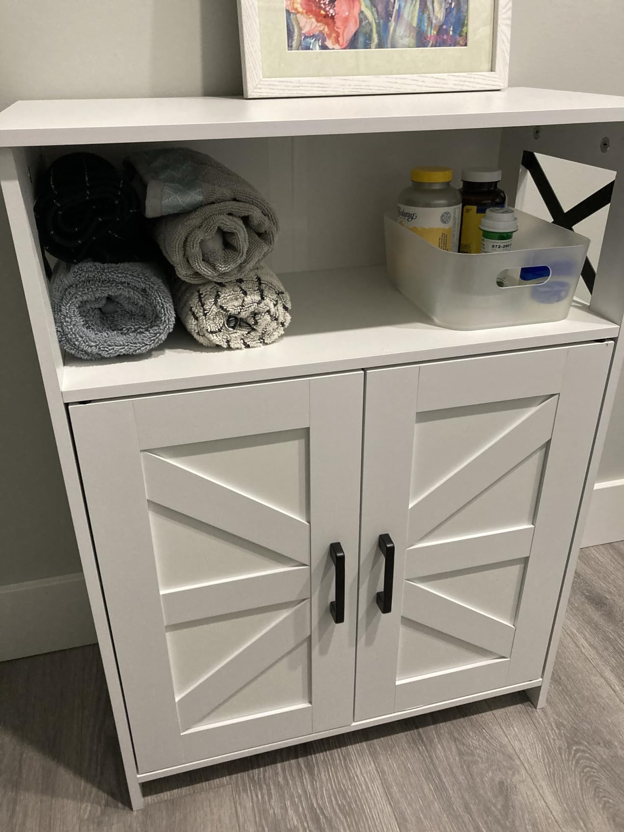Homhedy Farmhouse Bathroom Storage Cabinet with Doors, Small Floor Cabinet | Toilet Paper Cabinet with Adjustable Shelf, Freestanding Storage Cabinet for Kitchen/Laundry/Living Room, 24