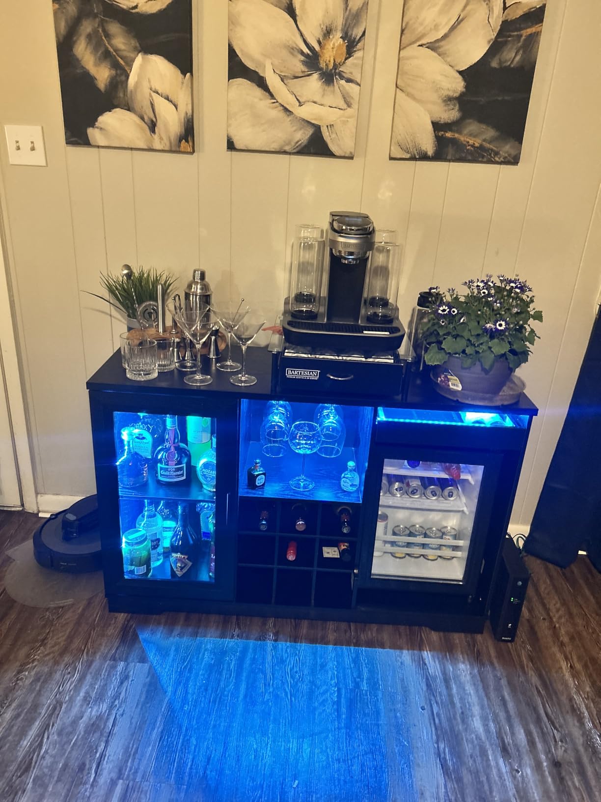 BROTTAR Large Coffee Bar Cabinet with Fridge (Fridge Included) | Liquor Wine Bar Cabinet with LED Lights, Glass Holder, Wine Rack, Human Body Sensor, Buffet Sideboard for Home, Black customer photo 1