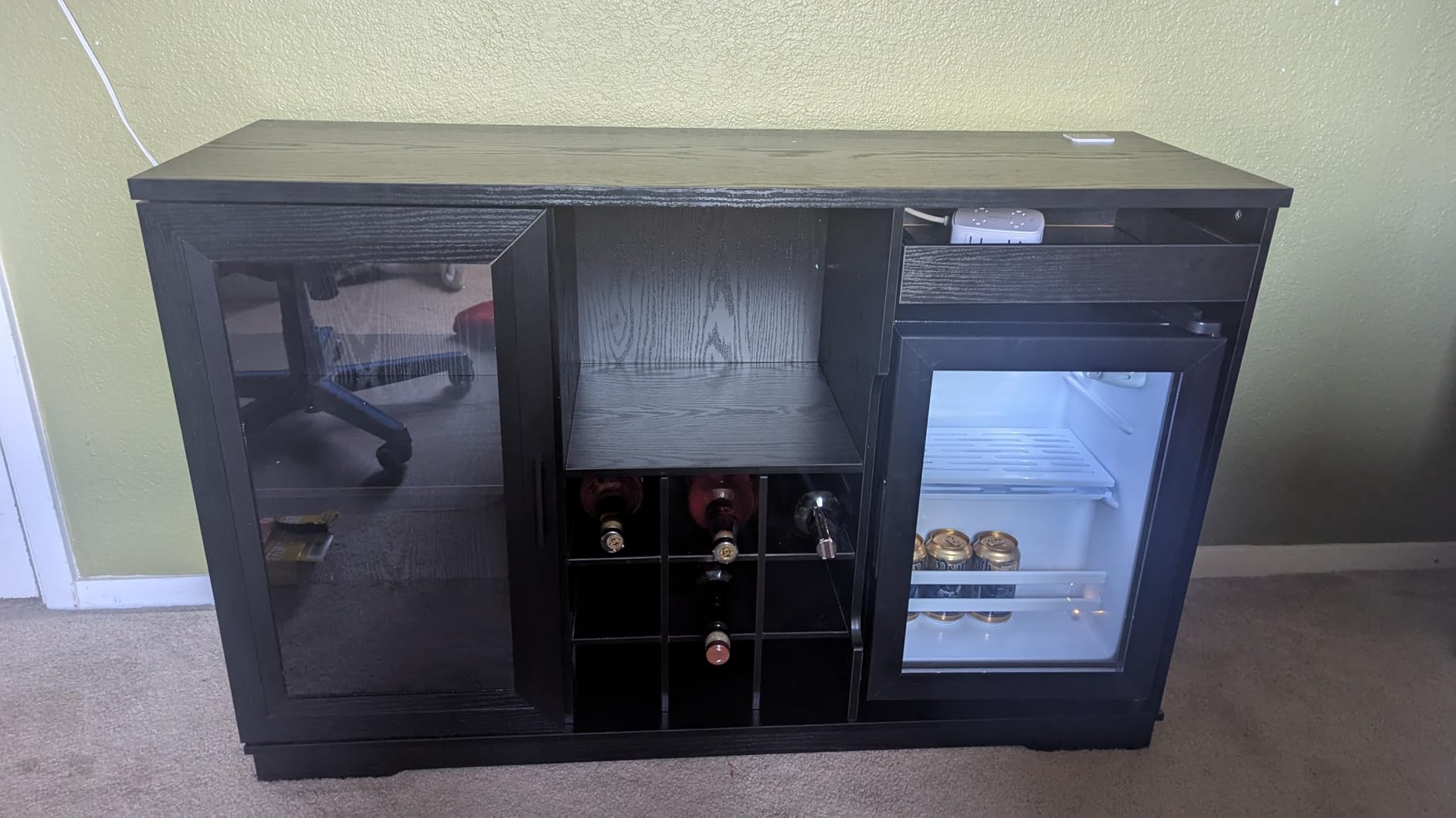 BROTTAR Large Coffee Bar Cabinet with Fridge (Fridge Included) | Liquor Wine Bar Cabinet with LED Lights, Glass Holder, Wine Rack, Human Body Sensor, Buffet Sideboard for Home, Black customer photo 2