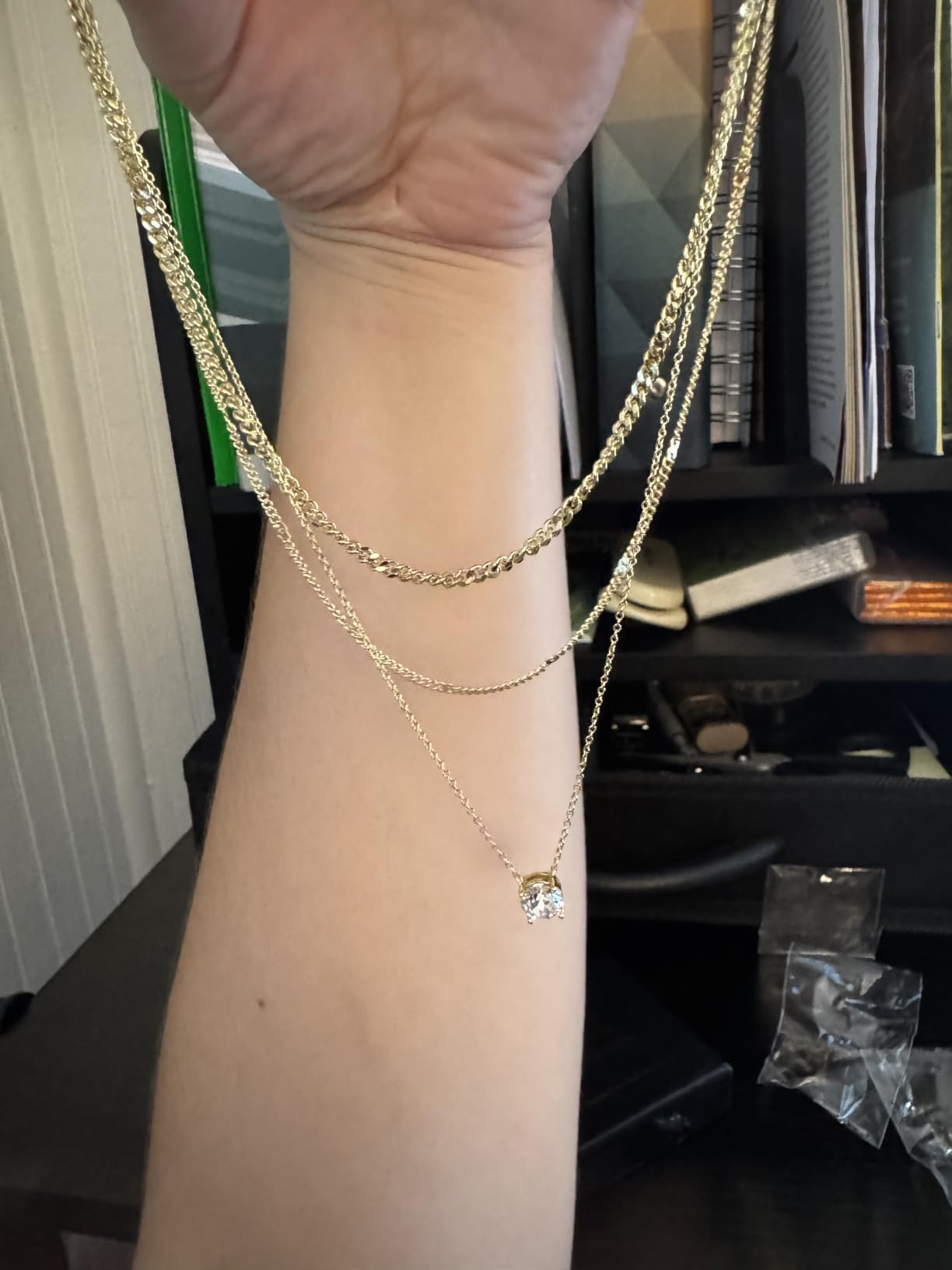 WomenGifts Layered Gold Necklaces for Women, 14K Gold Sterling Silver Plated Dainty Pendant Necklace Set Non Tarnish, Chunky Stackable Cuban Chain Choker, Trendy Birthstone Vacation Jewelry Gift customer photo 1