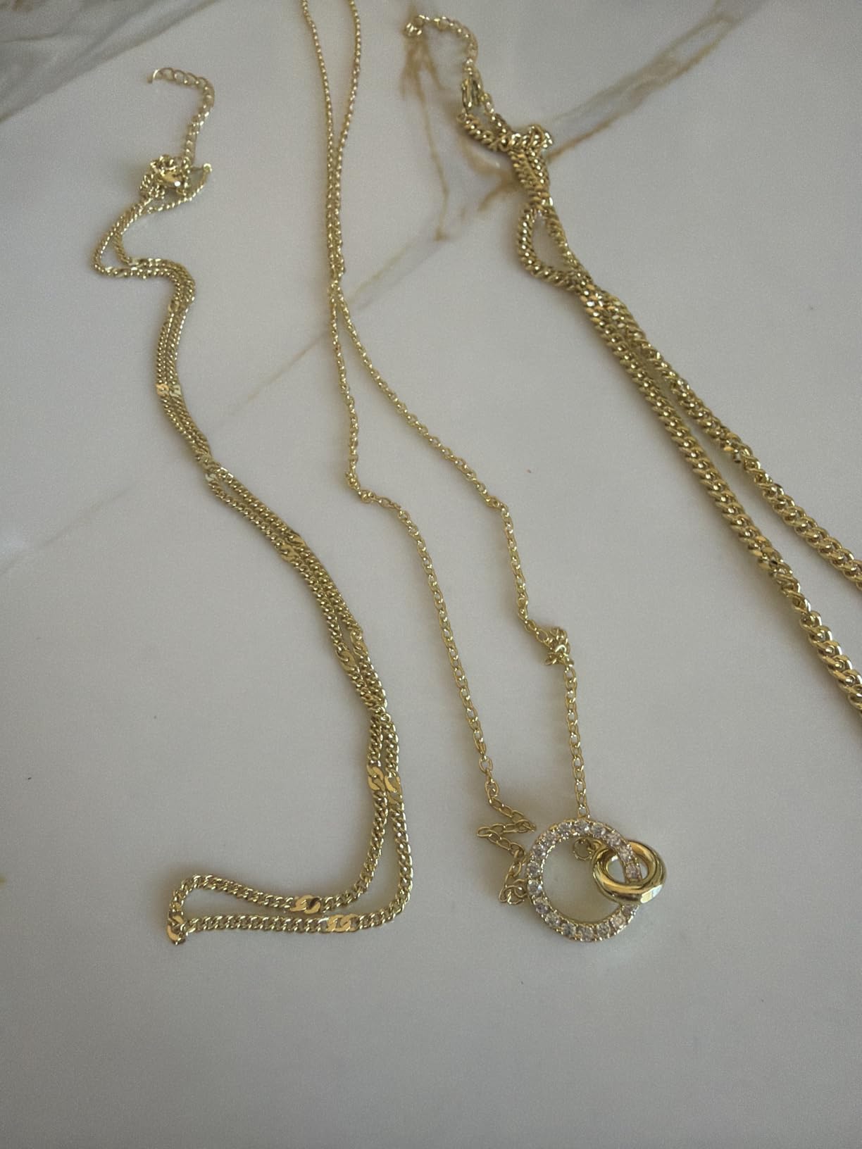 WomenGifts Layered Gold Necklaces for Women, 14K Gold Sterling Silver Plated Dainty Pendant Necklace Set Non Tarnish, Chunky Stackable Cuban Chain Choker, Trendy Birthstone Vacation Jewelry Gift customer photo 2