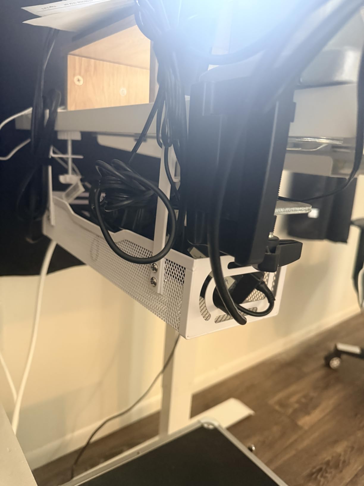 Under Desk Cable Management Tray, No Drill Mesh Desk Cable Tray, Wire Management Tray Cable Management Rack, Wire Organizer and Cable Management Box (White) customer photo 2