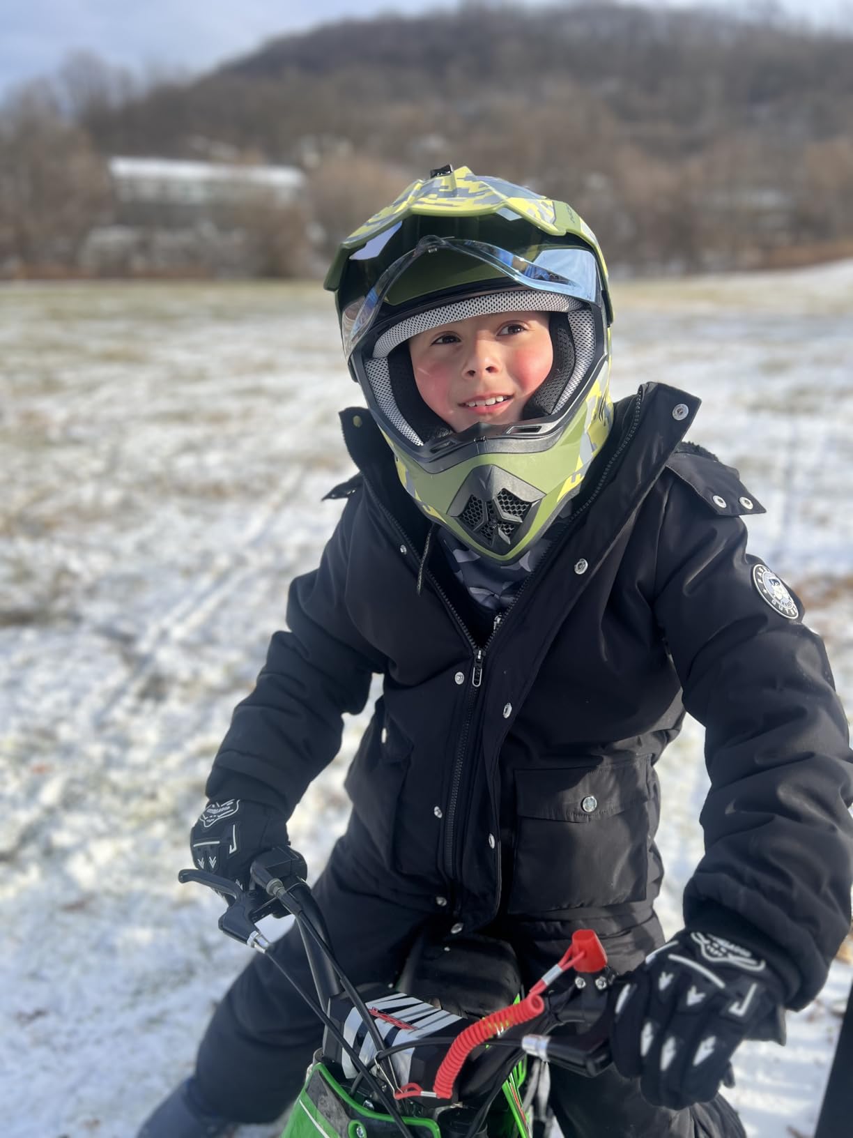 Orthrus Kids Dirt Bike Helmet DOT Approved Full Face Motorcycle Helmets | Youth Dual Sport Helmet for Off Road ATV Street Riding Motocross BMX 4 Wheeler Go Kart, Green Husky Halo L customer photo 1
