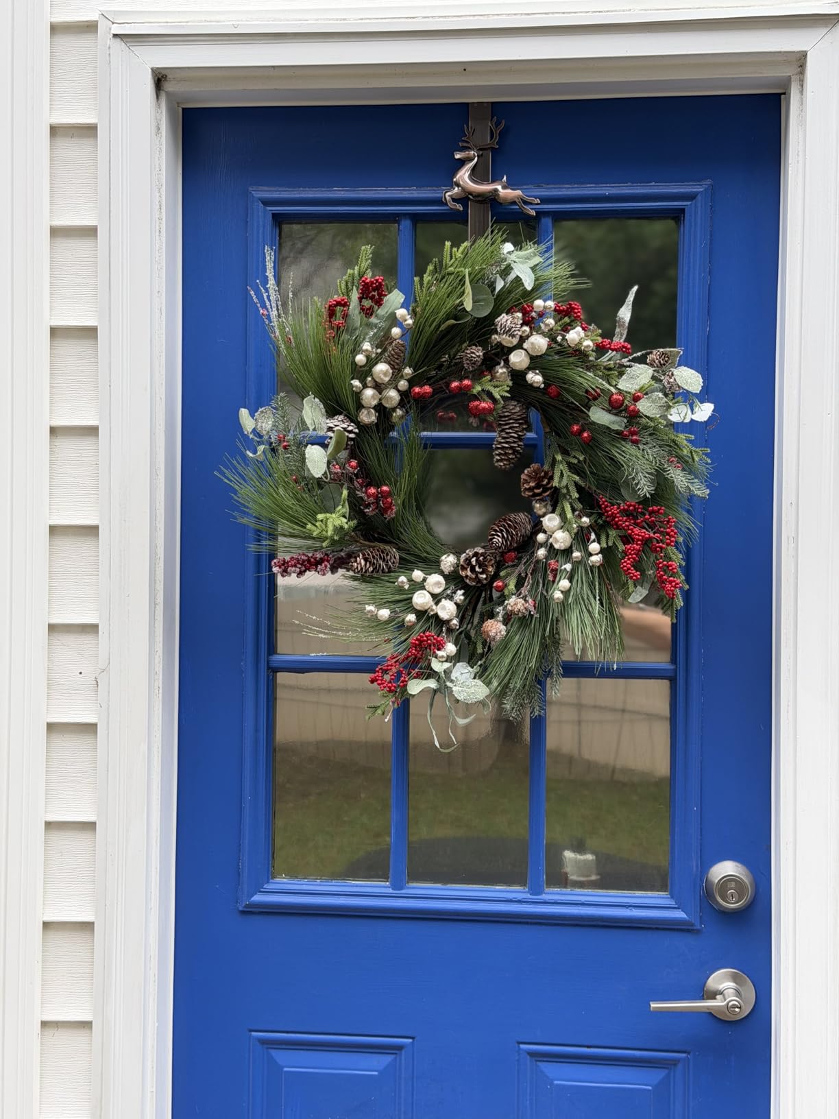 24 Inch Luxury Christmas Wreath, Full Artificial Wreath with Eucalyptus, Red & Gold Berries, Pomegranates, and Mixed Pinecones for Elegant Front Door, Porch, or Wall Holiday Decor customer photo 2