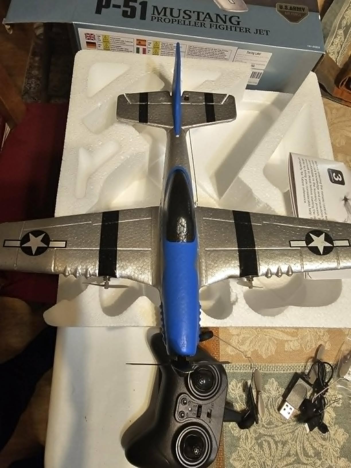 AIGIMU 3CH P-51 RC Airplane with 6-Axis Gyro for Beginners, Ready to Fly | Dual motors, 2 speed modes, hand-launch or glide takeoff, 40+ min runtime, 500 ft range, 2.4GHz control, durable EPP foam customer photo 2