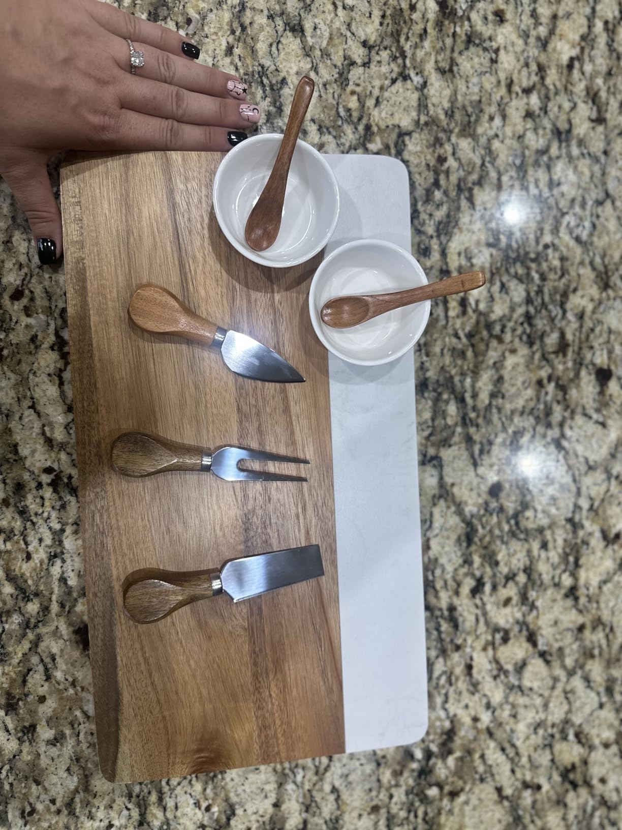 Charcuterie Board Set with Accessories- Marble & Acacia Wood Board | A Thoughtful Gift for Weddings, Housewarmings, Bridal Showers, Birthdays, and Other Special Occasions customer photo 1