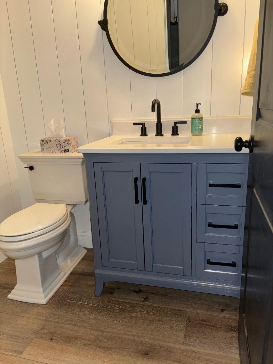 48 Inch Bathroom Vanity with Sink, Farmhouse Bathroom Vanity Set with Quartz Countertop, Painted Bathroom Storage Cabinet with Soft Closing Doors & Dovetail Pine Drawers, White customer photo 2