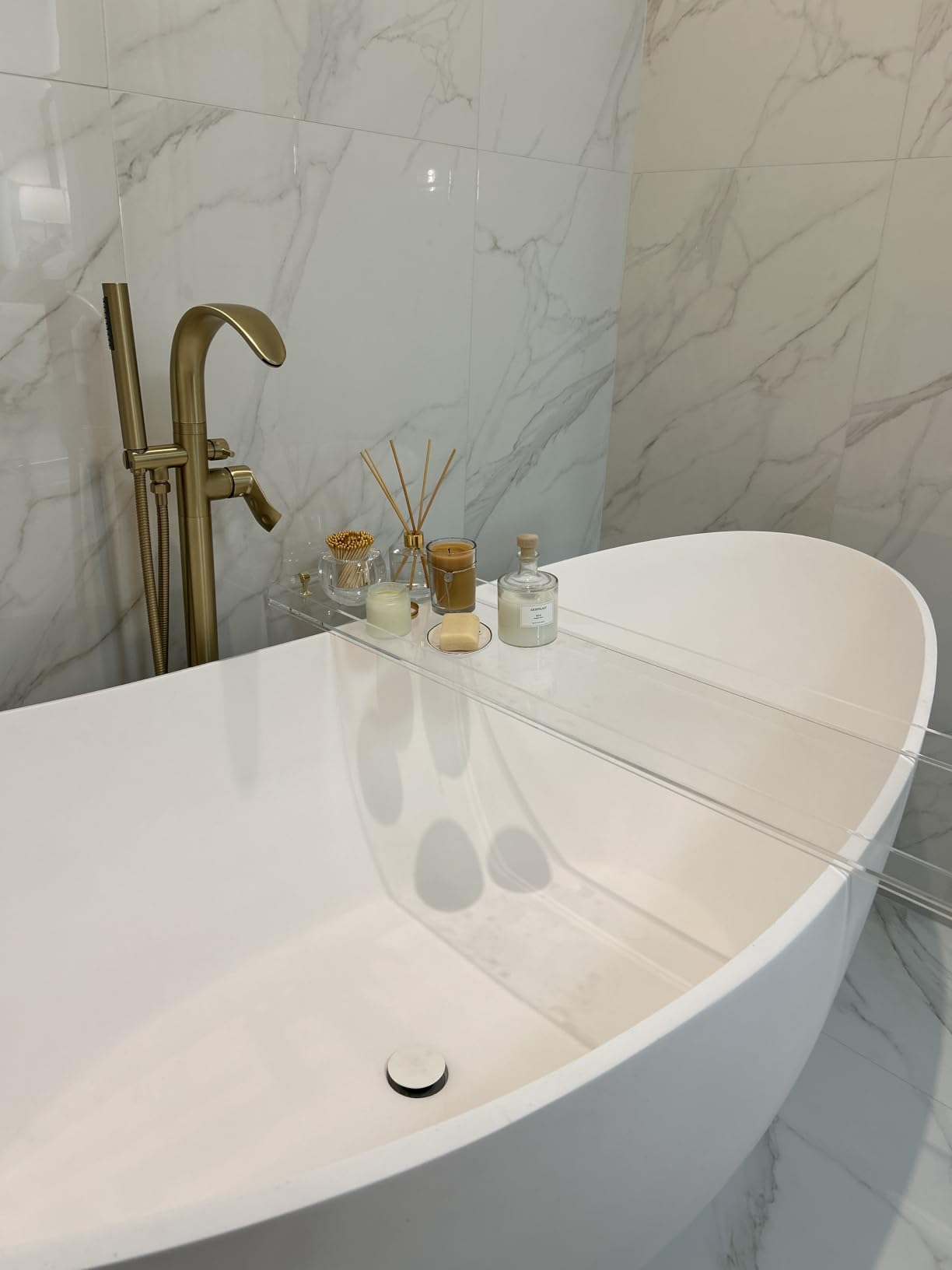 WOODBRIDGE 67 in. x 31.5 in. Stone Resin Luxury Contemporary Solid Surface Freestanding Bathtub in Matte White customer photo 1