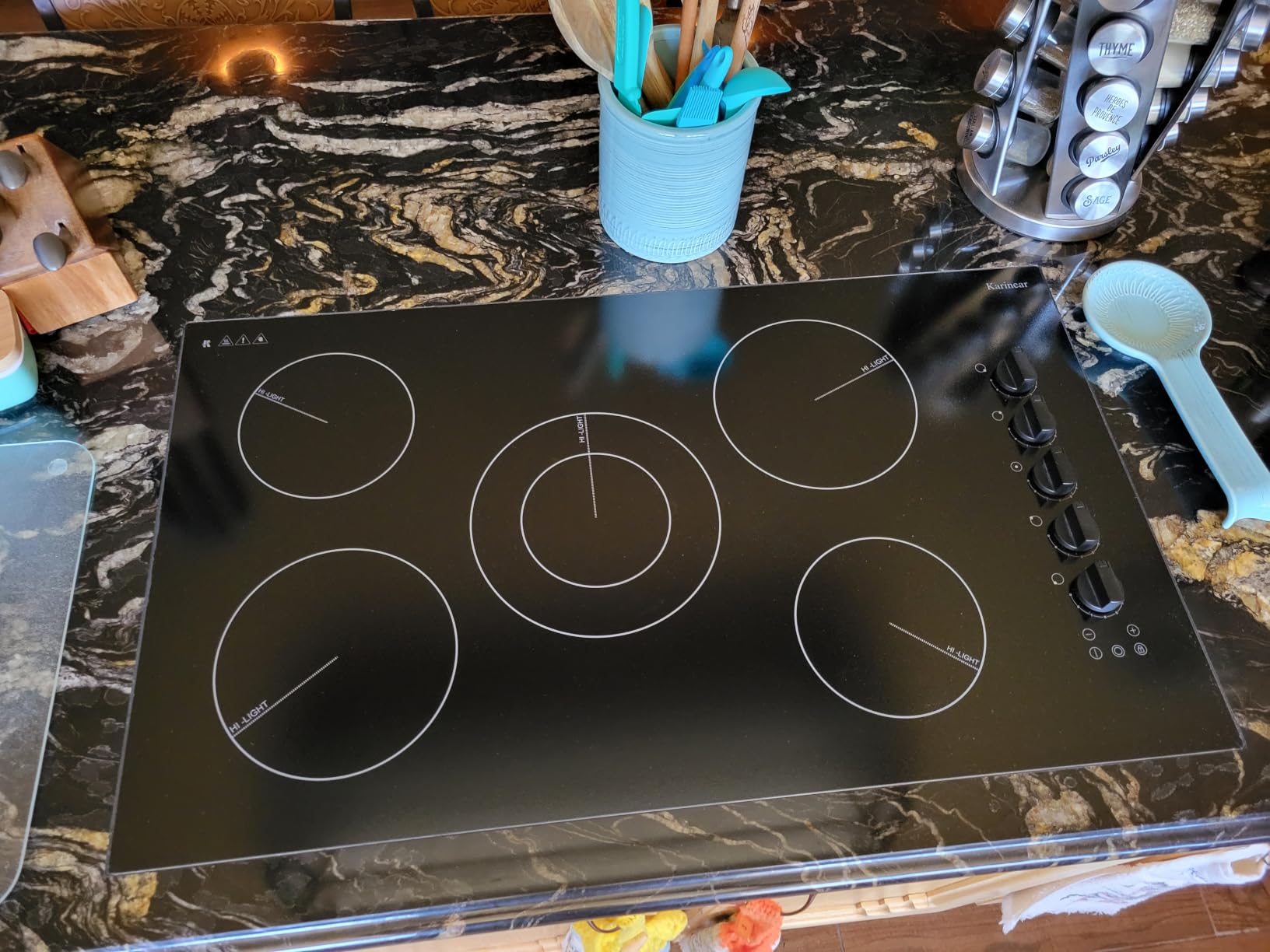 Karinear Electric Cooktop 30 Inch, 5 Burner Radiant Cooktop Knob Control | 8500W, 220-240V Hardwire, Built-in Stove Top, 9 Power Levels, Timer, Child Lock, Pause, Residual Heat Indicator customer photo 1