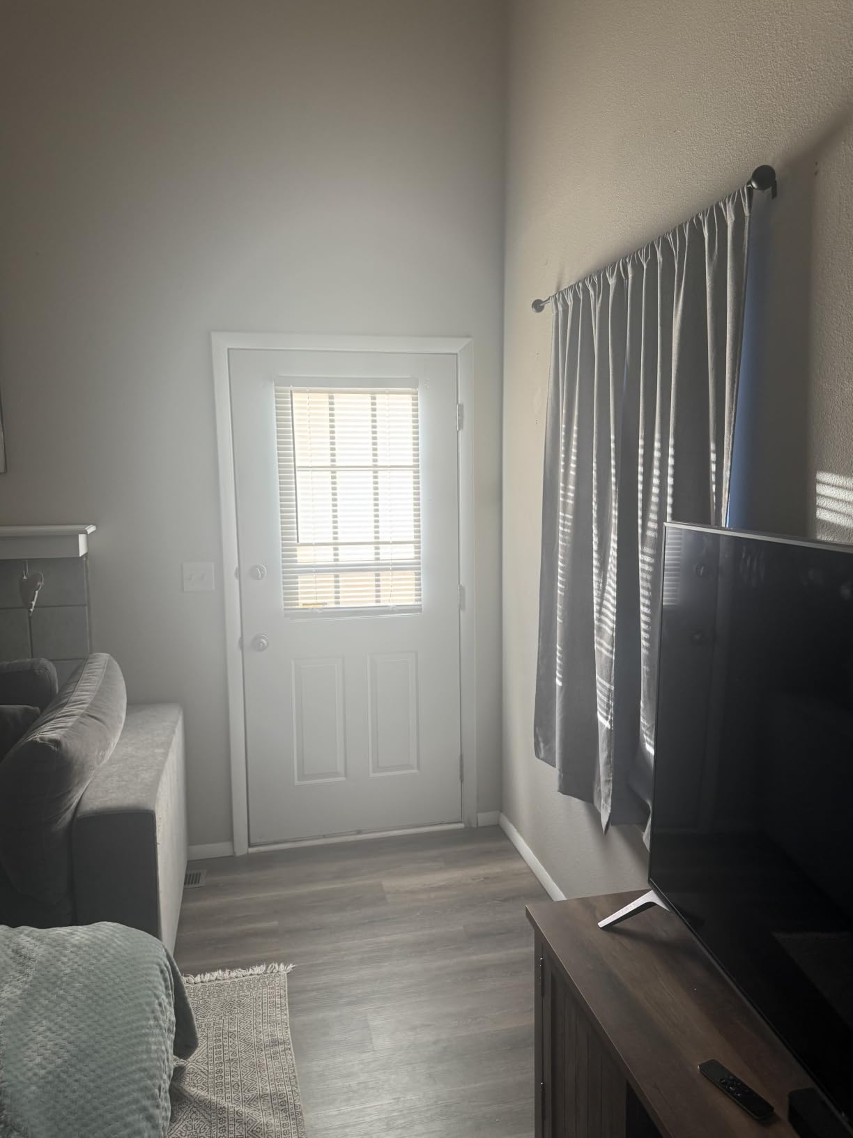 Linen Textured Total Blackout Sliding Door Curtains 84 Inches Long, Cream customer photo 1