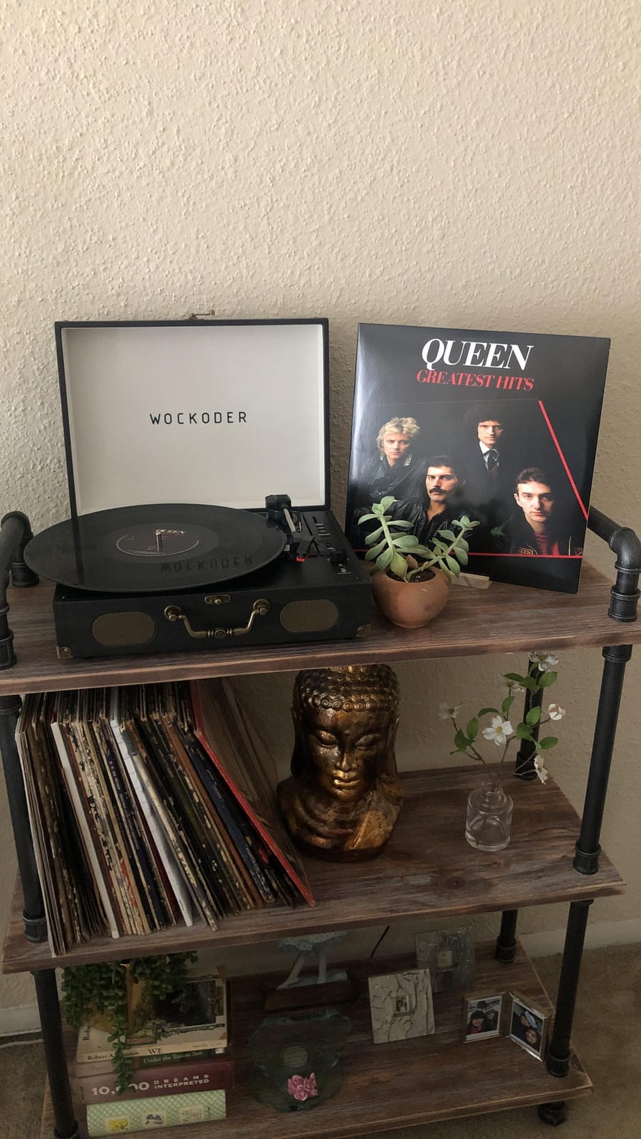 WOCKODER Vinyl Record Player with 2 External Passive Speakers, Black Wooden | Patented Design, Belt-Drive Vintage Turntable, Bookshelf Speakers, 3 Speed, BT Wireless Input, AUX Headphone, Auto Stop, Retro Style customer photo 1