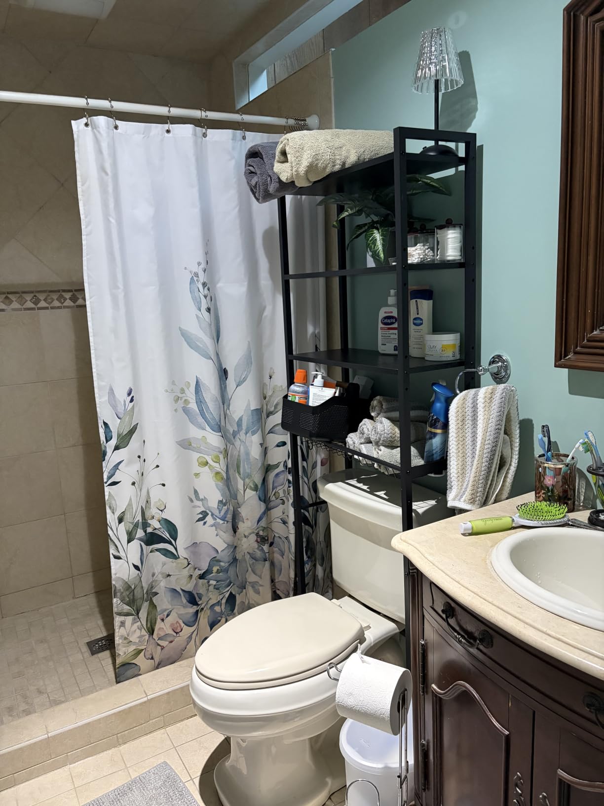VASAGLE 4-Tier Over the Toilet Storage, Adjustable Shelves, Basket, 68.1''H | Bathroom Organizer, Space Saving, 3 Hooks, 9.4 x 23.6 x 68.1 Inches, Rustic Brown, BARNET Collection UBTS114KD01S customer photo 1