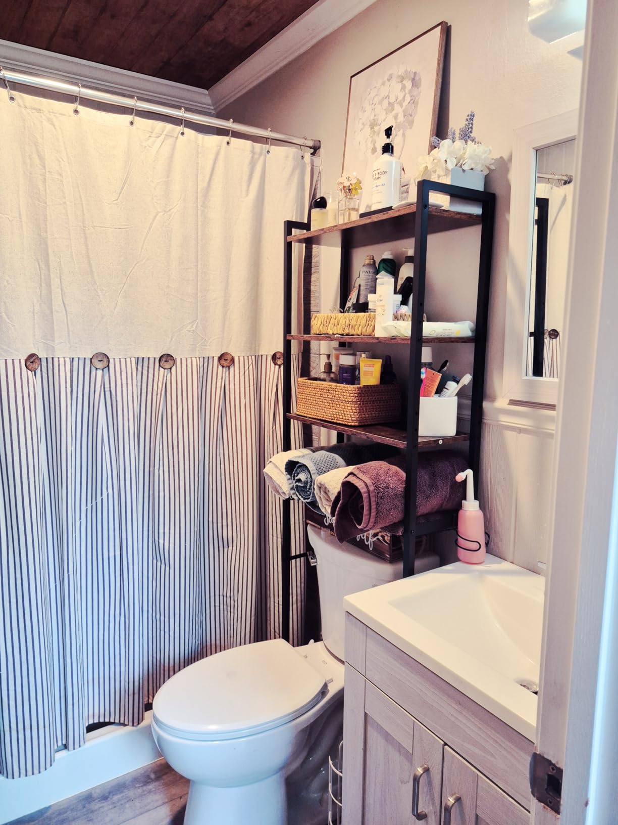 VASAGLE 4-Tier Over the Toilet Storage, Adjustable Shelves, Basket, 68.1''H | Bathroom Organizer, Space Saving, 3 Hooks, 9.4 x 23.6 x 68.1 Inches, Rustic Brown, BARNET Collection UBTS114KD01S customer photo 2