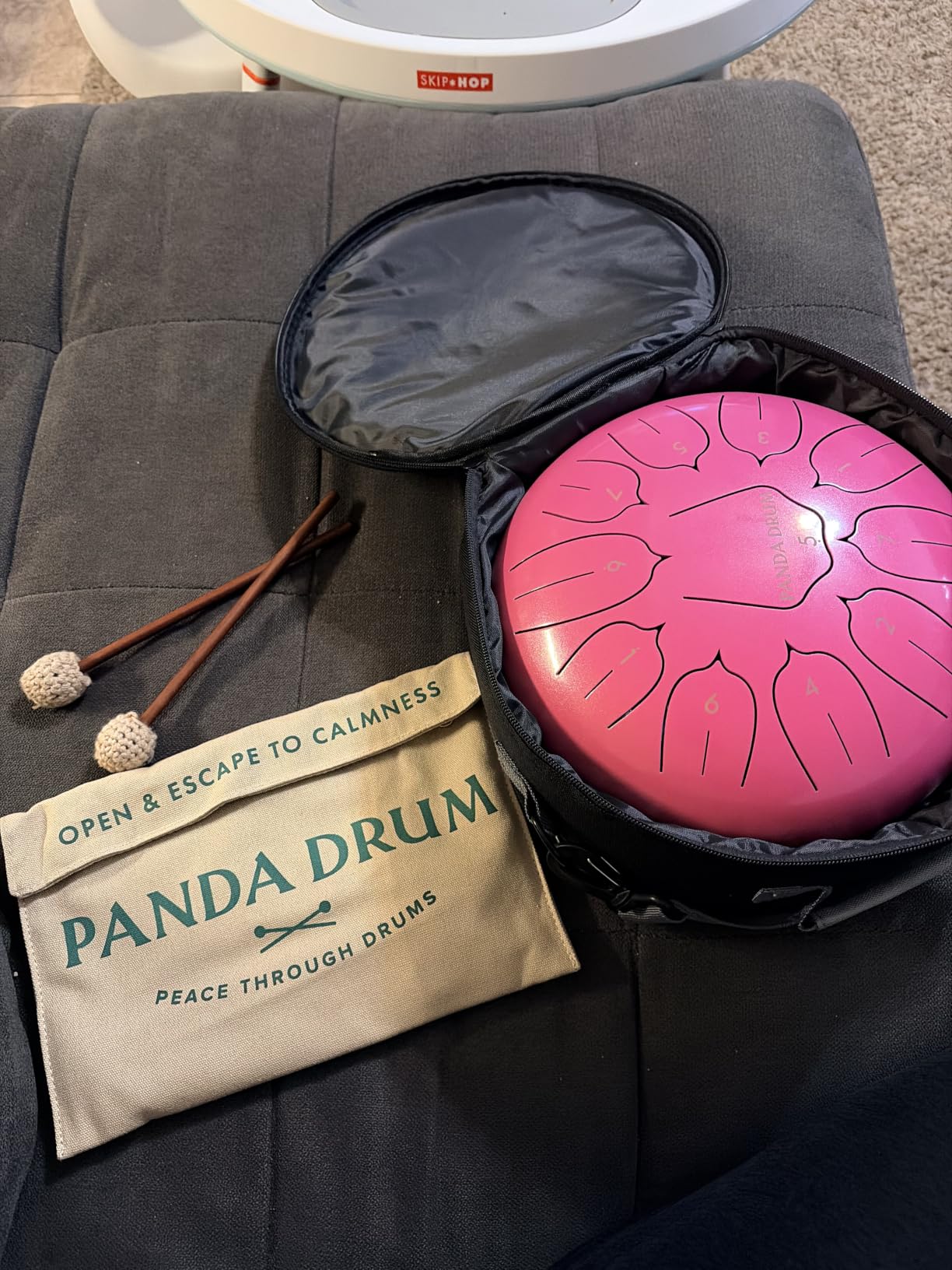 Panda Drum Plus (Sandstone) | Steel Tongue Drum | 11 Inch | Calming Handpan | with Music Book, Mallets, Carrying Bag & Finger Picks | 432 Hz Rain Drum | Calming Musical Instrument for Adults & Kids customer photo 1