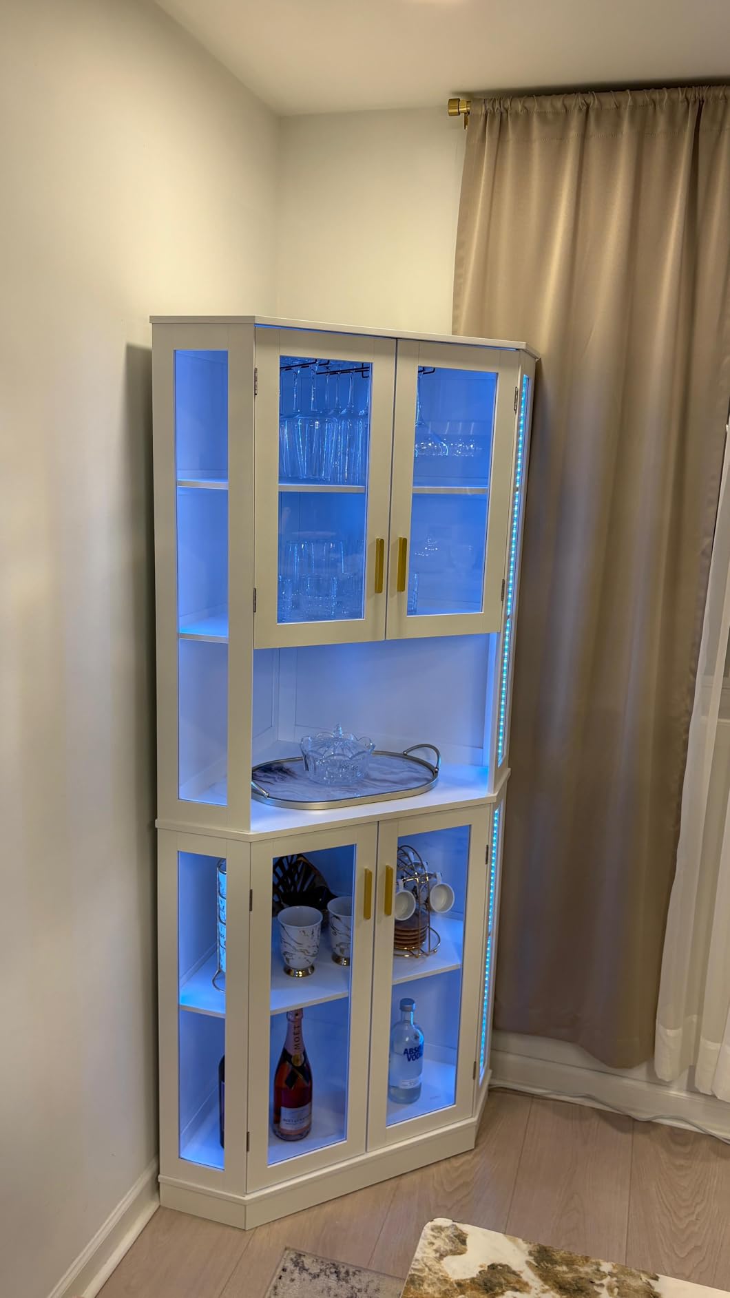 71'' Corner Wine Bar Cabinet,5-Tier Tall Home Liquor Coffee Bar Cabinet | Wine Cabinet with LED Lights, with Tempered Glass Door & Glasses Rack, Alcohol Cabinet Storage Hutch for Living Room customer photo 1