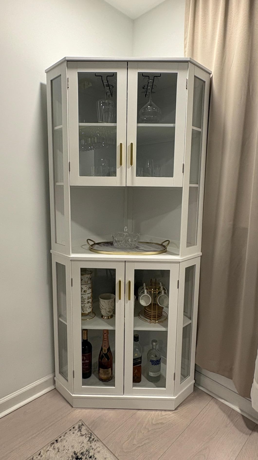 71'' Corner Wine Bar Cabinet,5-Tier Tall Home Liquor Coffee Bar Cabinet | Wine Cabinet with LED Lights, with Tempered Glass Door & Glasses Rack, Alcohol Cabinet Storage Hutch for Living Room customer photo 2
