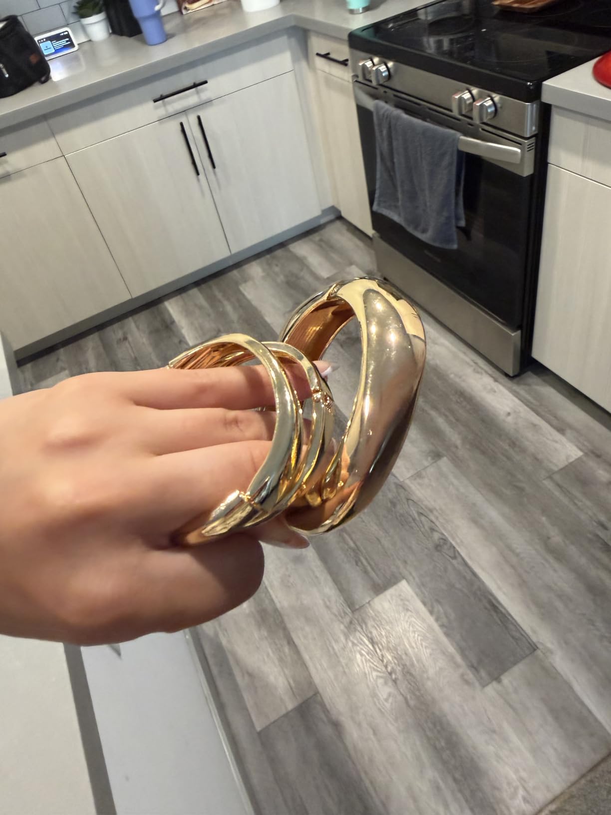 Chunky Gold Bangle Bracelets for Women Trendy 14K Gold Plated Cuff Bracelets Stack, Dainty Gold Bracelet Sets Non Tarnish Fashion Jewelry Gift customer photo 1