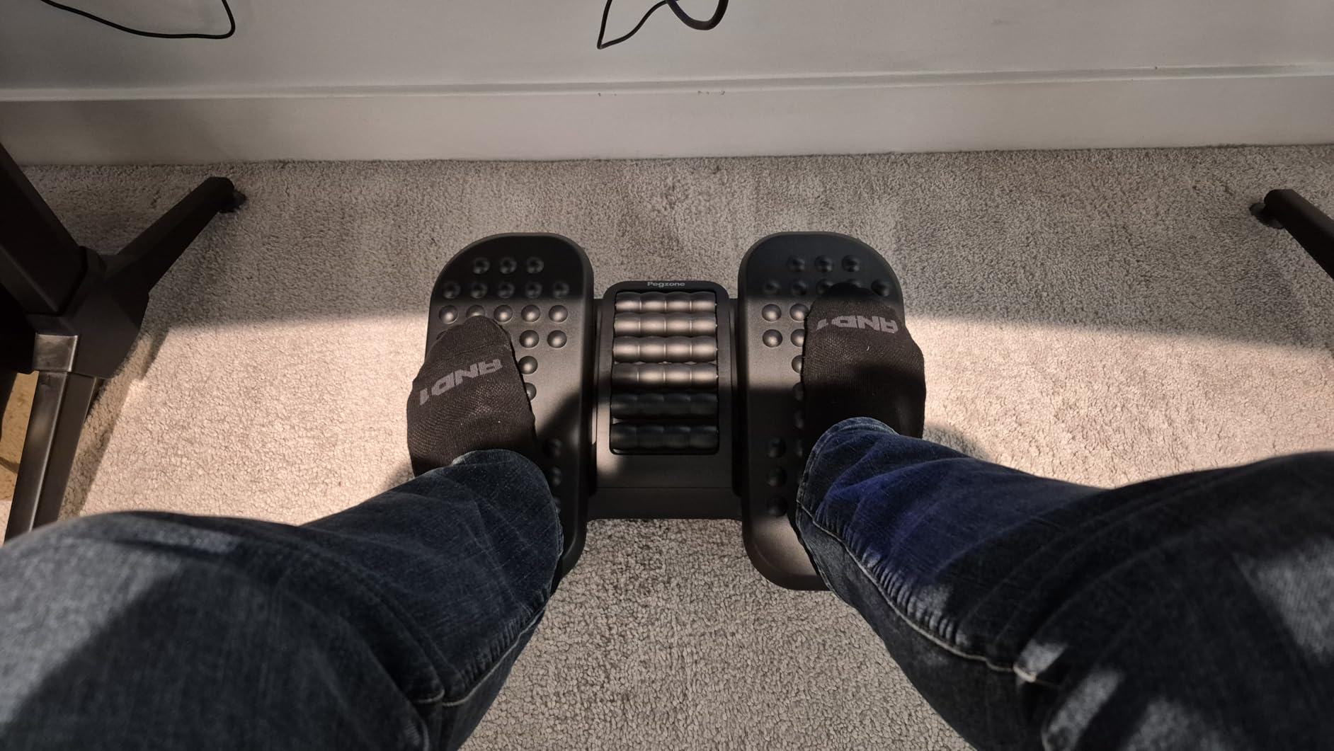 PEGZONE Under Desk Foot Rest with Massage Texture and Roller, 2 Heights | Ergonomic Adjustable 0-17 Degree Tilt, Anti-slip Pads, Pre-assembled Foot Stool for Work, Study, Gaming and Home Office, Black customer photo 1