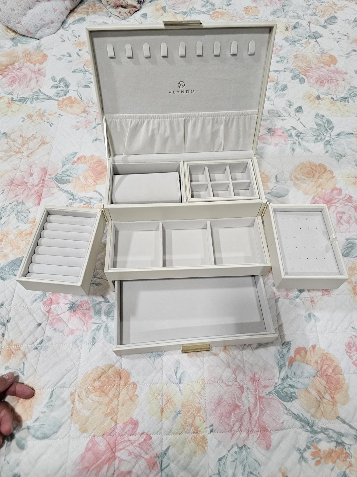 VLANDO Jewelry Box,4-Layer Design with Retractable Tray and 2 Drawers | Separate Necklaces,Rings,Bracelets,Earrings Organizer Areas,Watches Pillow,Birthday Gift,Vanity customer photo 1