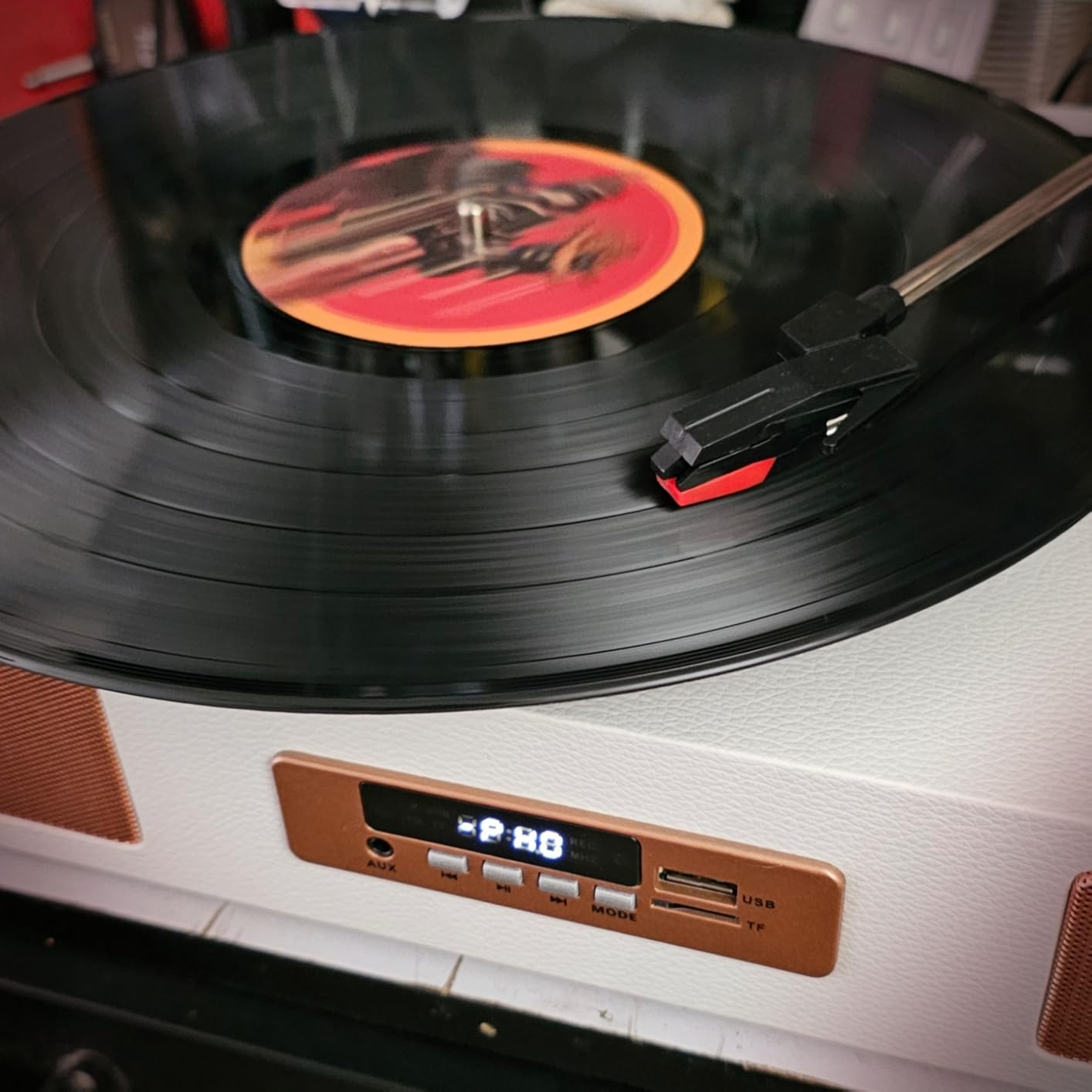 Vinyl Record Player with Built-in Speakers, Vinyl to USB Recording, Black | Bluetooth AUX Input, Belt Drive 3 Speeds Turntables for 7/10/12