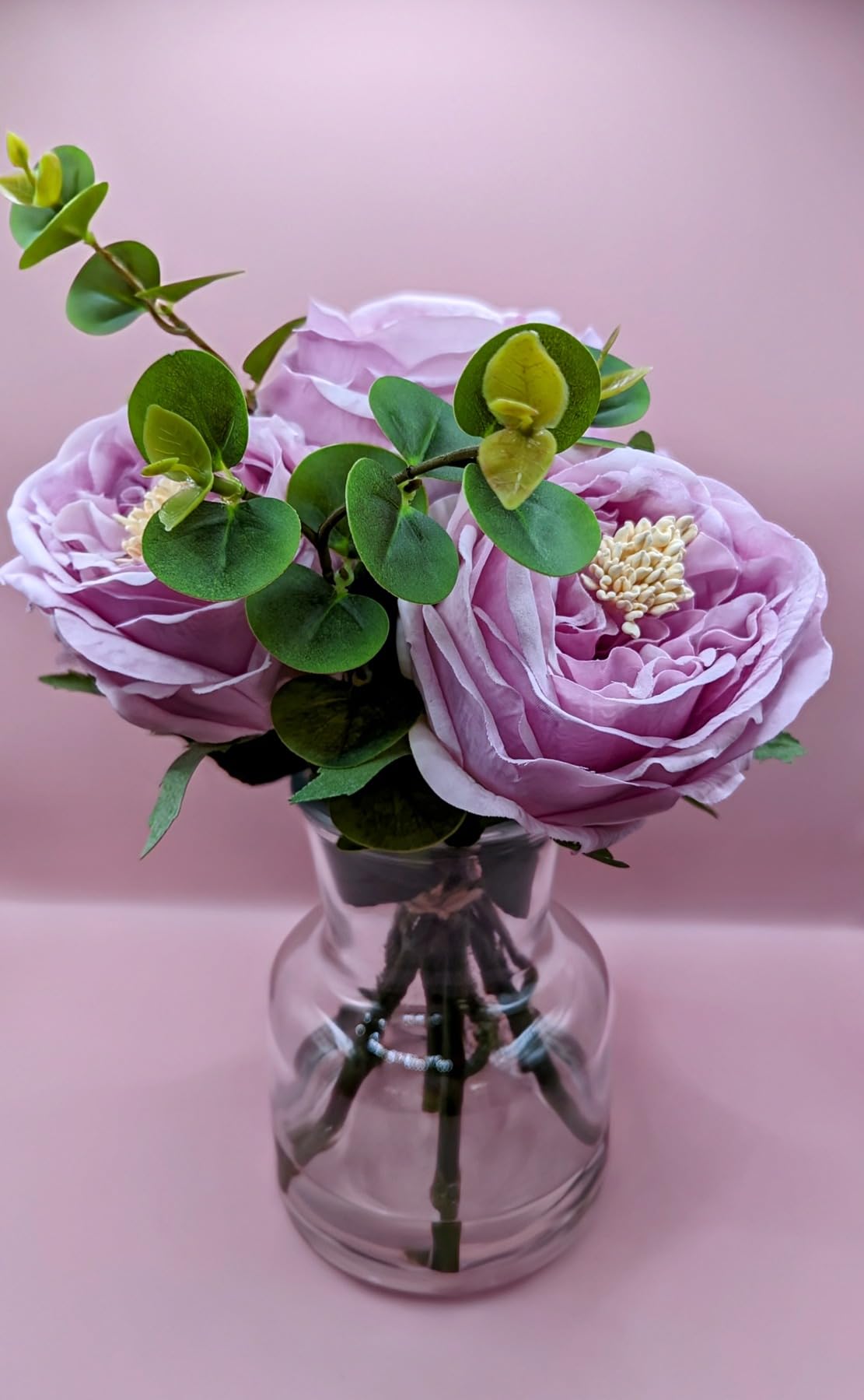 Champagne Roses Artificial Flowers in Vase, Dining Table Centerpiece | Lifelike Arrangement, Vase & Faux Water Included, No Assembly Needed, Perfect for Dining Room, Office, Bathroom customer photo 1