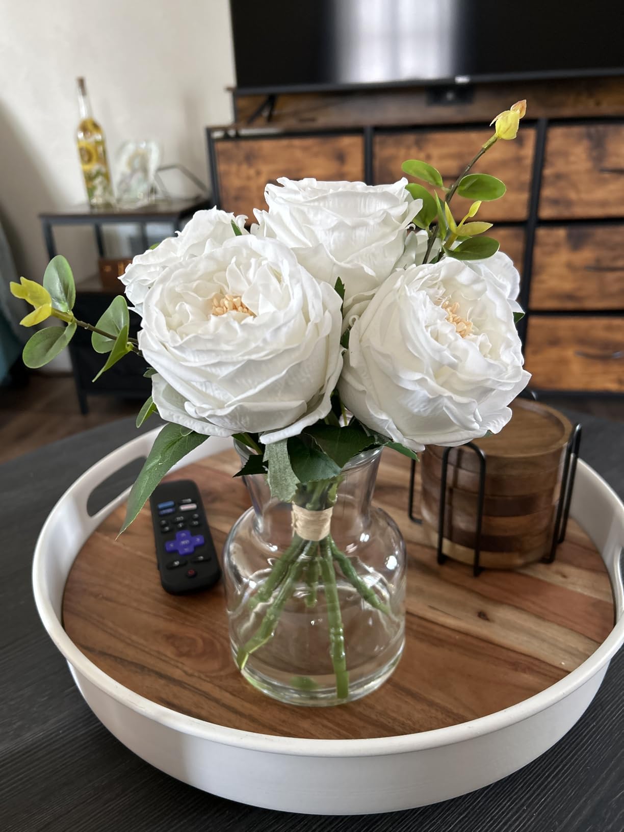 Champagne Roses Artificial Flowers in Vase, Dining Table Centerpiece | Lifelike Arrangement, Vase & Faux Water Included, No Assembly Needed, Perfect for Dining Room, Office, Bathroom customer photo 2