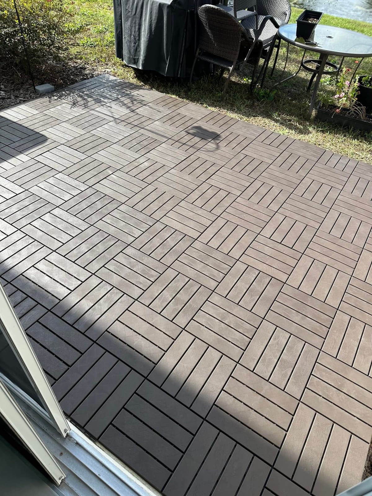 domi outdoor living Patio Deck Tiles, 12 x 12 inches Composite Interlocking Decking Tiles Waterproof, Four Slat Plastic Outdoor Flooring, 36 Pieces One Pack, Dark Grey customer photo 1
