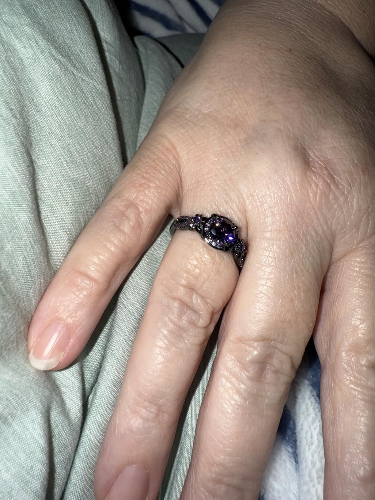 Eternity Ring for Women, 18K Black Gold Plated Created Opal/Mystic Topaz/Amethyst Garnet Wedding Engagement Promise Rings Band customer photo 2