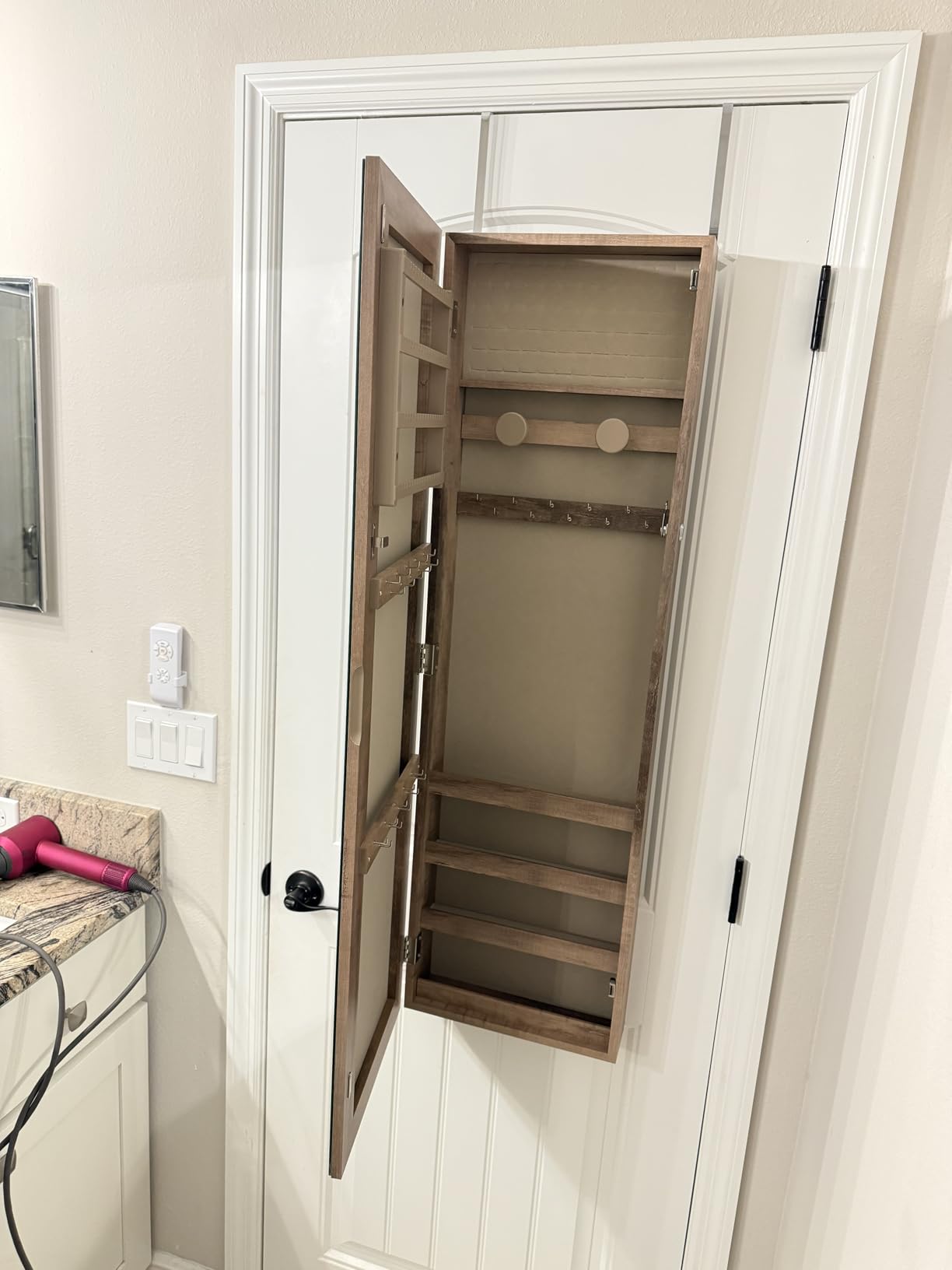 Nicetree Mirror Jewelry Cabinet, Jewelry Armoire with Full Length Mirror,Mirror with Jewelry Storage Wall/Door Mounted, Lockable Jewelry Armoire Organizer,White customer photo 1