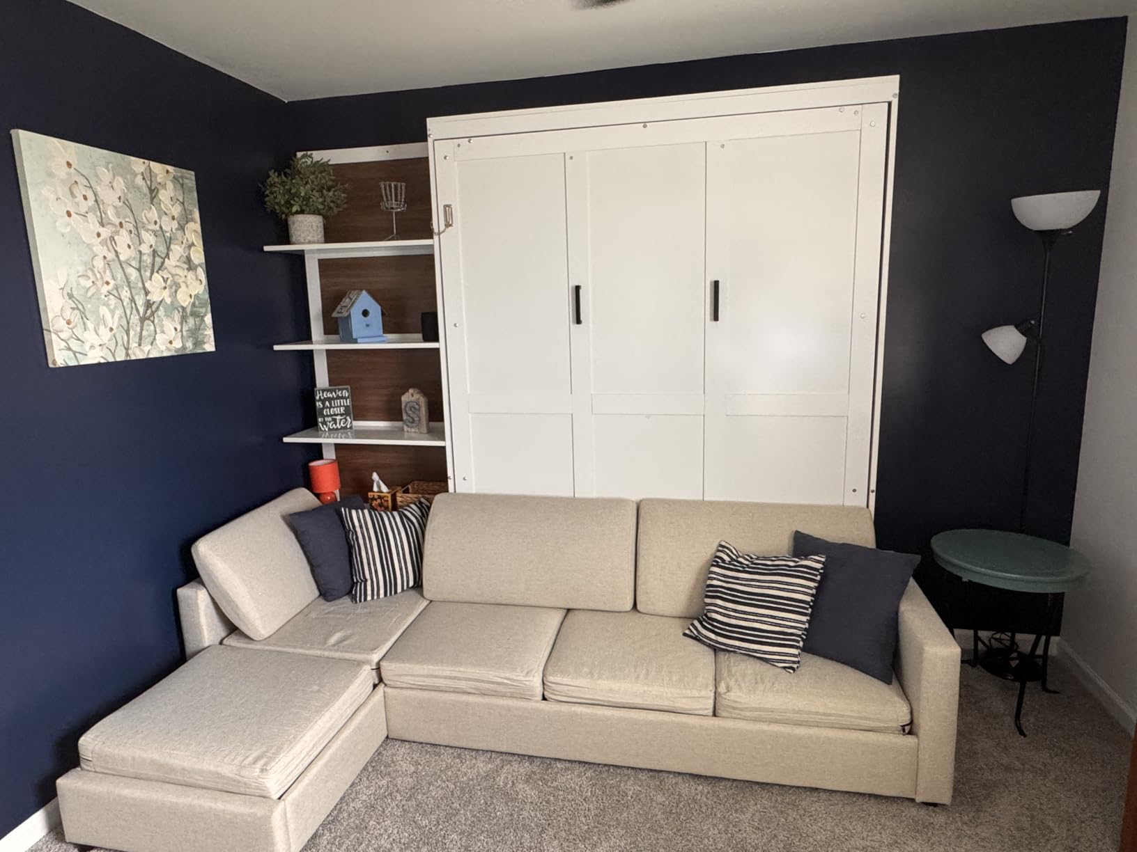 Quarte Queen Murphy Bed with Sofa & Desk White | Queen murphy bed with sofa and desk, dual-piston, storage cabinet, wall-mounted, 600lbs, cabinet bed, Modern customer photo 1