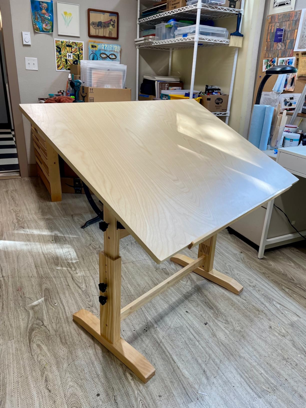 DJAR 42x30 Adjustable Wooden Drafting Table & Art Drawing Desk, Walnut - Large Tilting Desktop for Painting, Sketching & Writing, Sturdy Workspace for Professional Artists and Designers customer photo 2