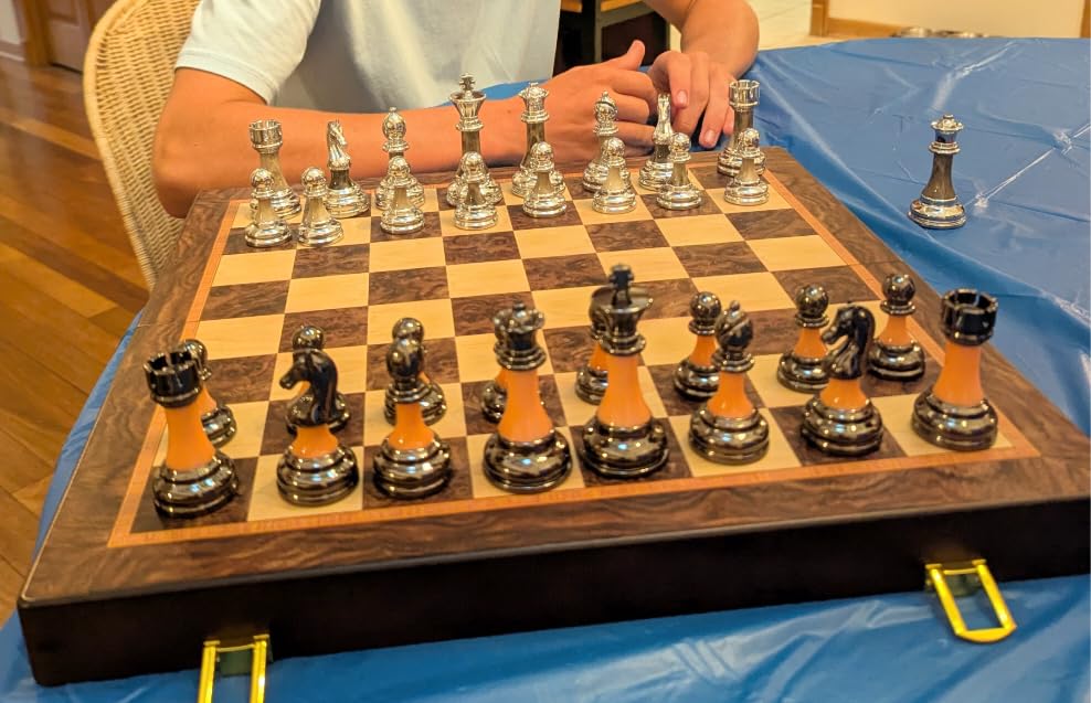 Luxury Large Chess Set 17 Inch Wooden Chess Board with Metal and Acrylic Chess Pieces, 3.5