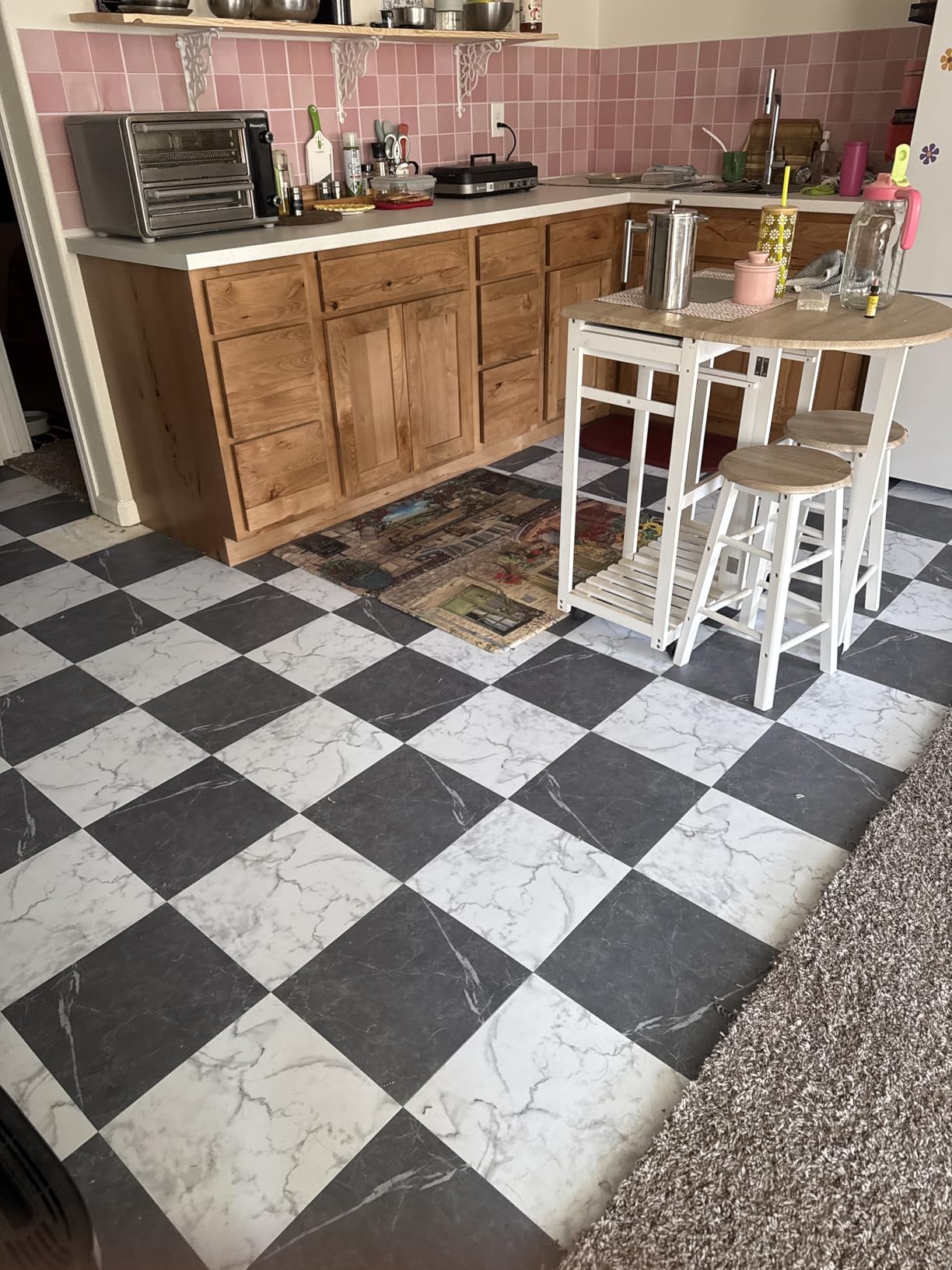 Art3d 30-Pack Peel and Stick Vinyl Floor Tiles, White & Beige Marble | 15 Tiles per Color, 12