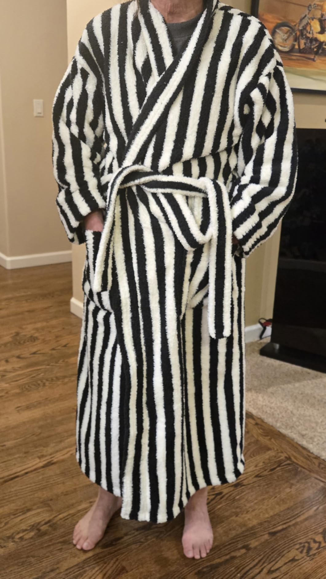Arssm Womens Striped Fluffy Robe Long Plush Fuzzy Warm Bathrobes customer photo 1